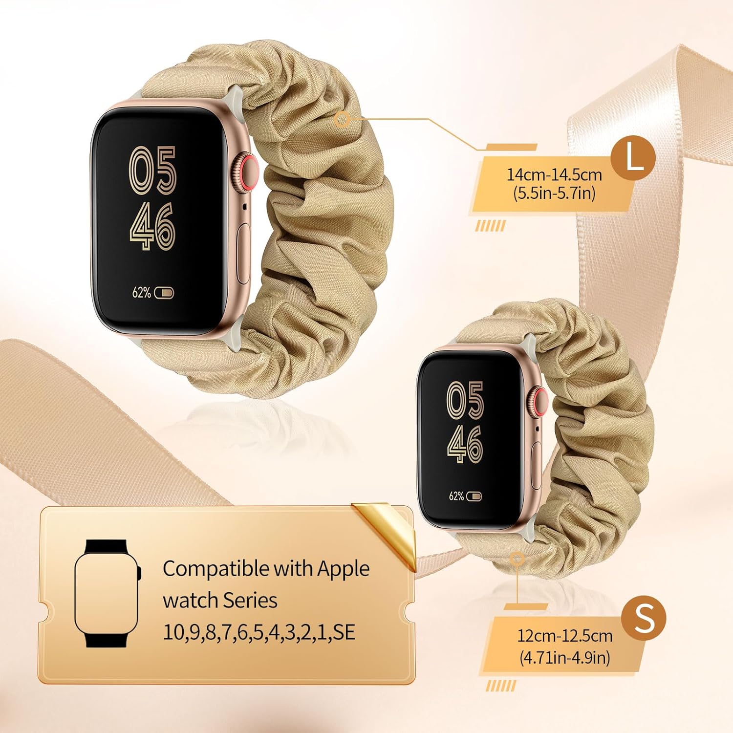 Thumbnail 2 de Ecogbd Elastic Scrunchie Strap for Apple Watch: Soft Nylon Fabric, 38–49mm, Size S & L