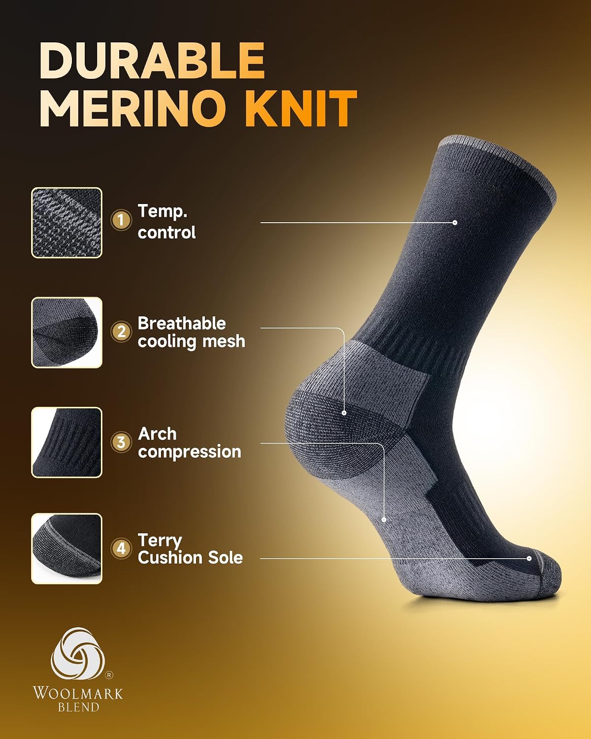 Detalle de RUIXUE Merino Wool Hiking Socks 3-Pack