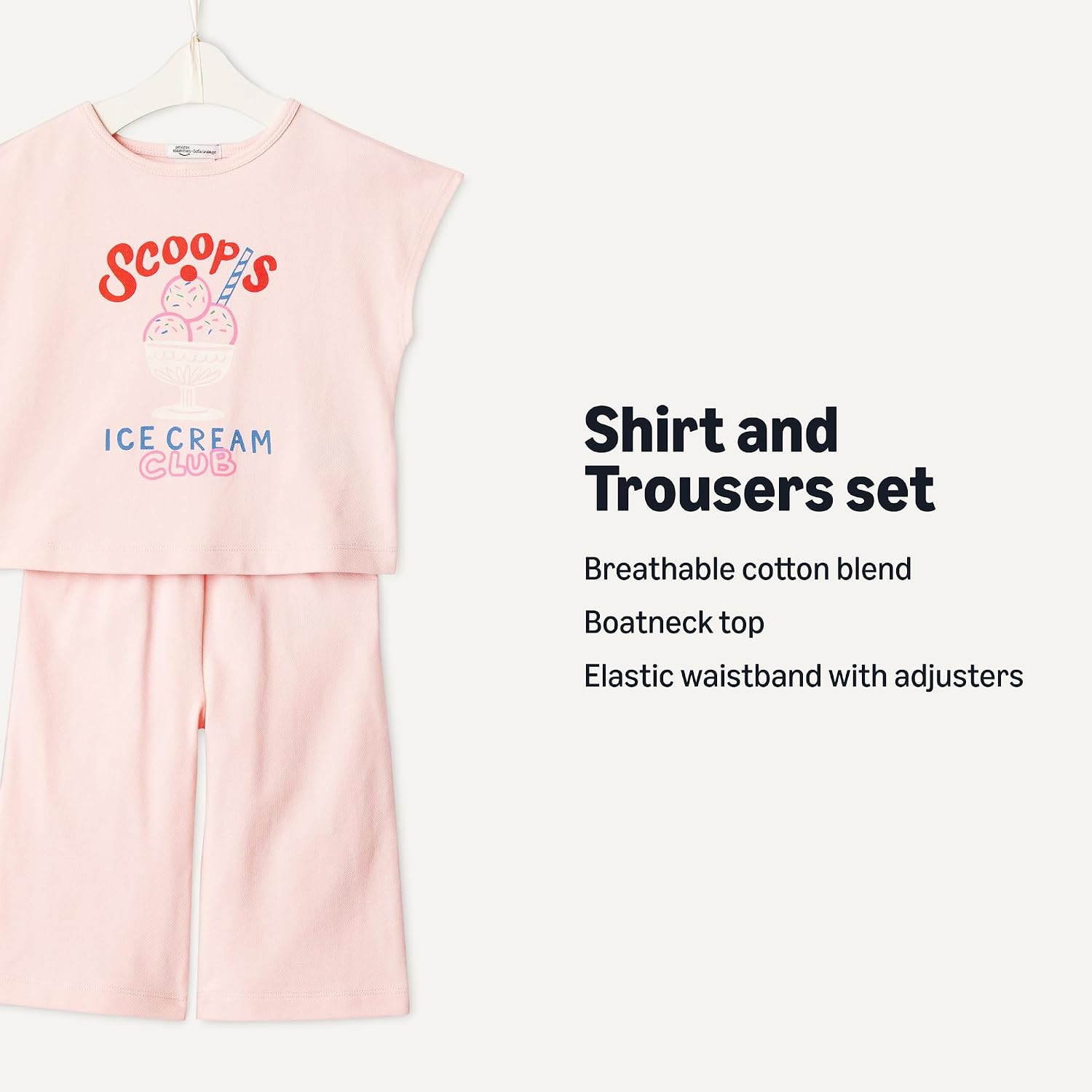 Detalle de Amazon Essentials x Sofia Grainge Toddlers and Baby Girls' Cotton Pique Short-Sleeve T-Shirt & Trousers Play Set