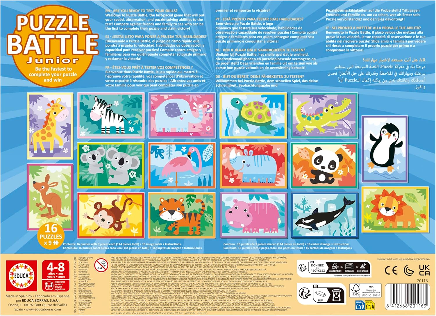 Thumbnail 2 de Educa Puzzle Battle Animals (20116) da 4 anni in su, 16 puzzle da 9 pezzi