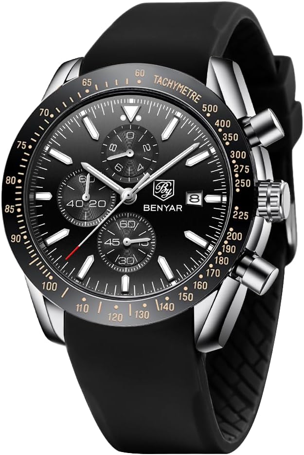 Detalle de BY BENYAR Herrenuhr Chronograph Braun Leder