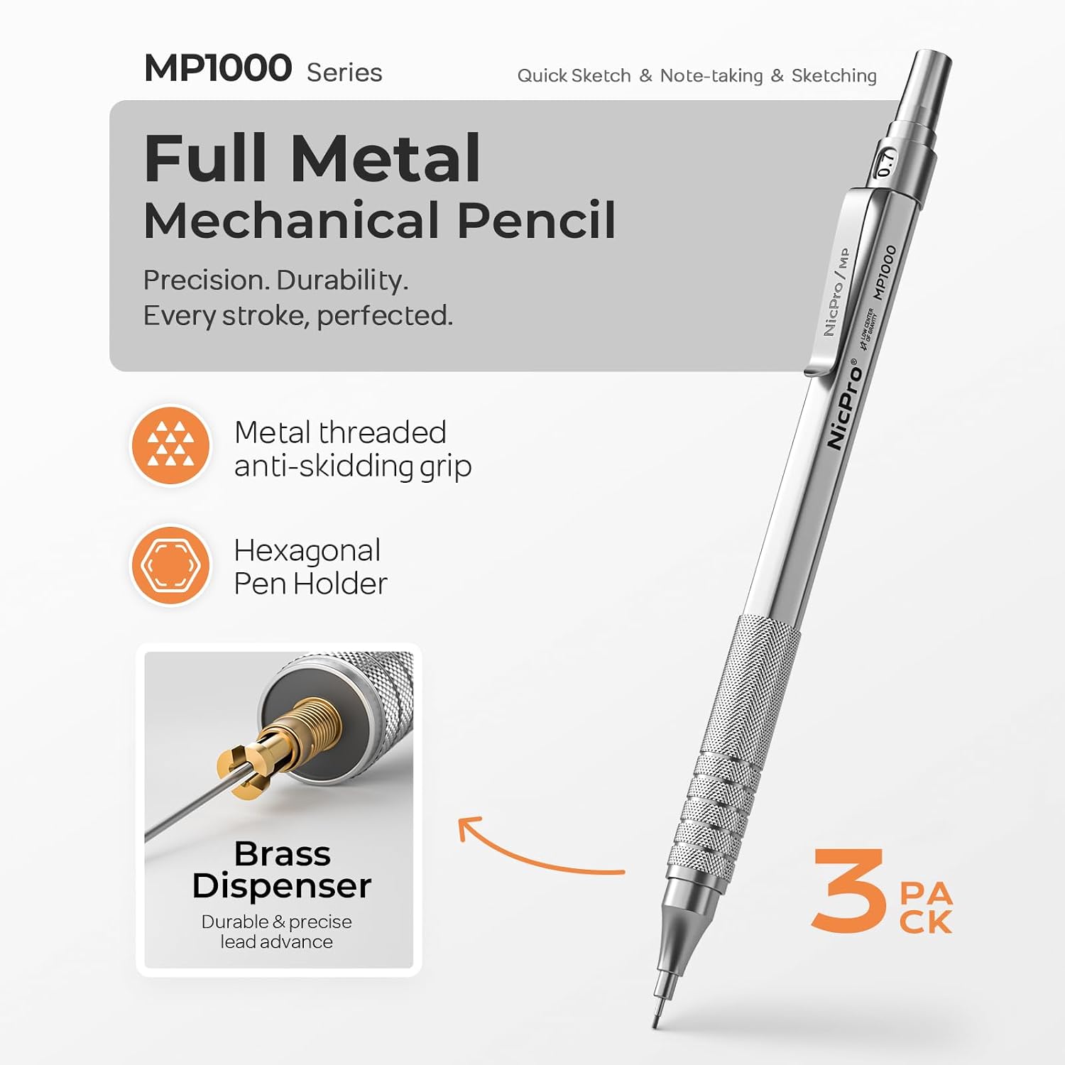 Detalle 2 de Nicpro MP1000 0.7mm Metal Mechanical Pencil Set
