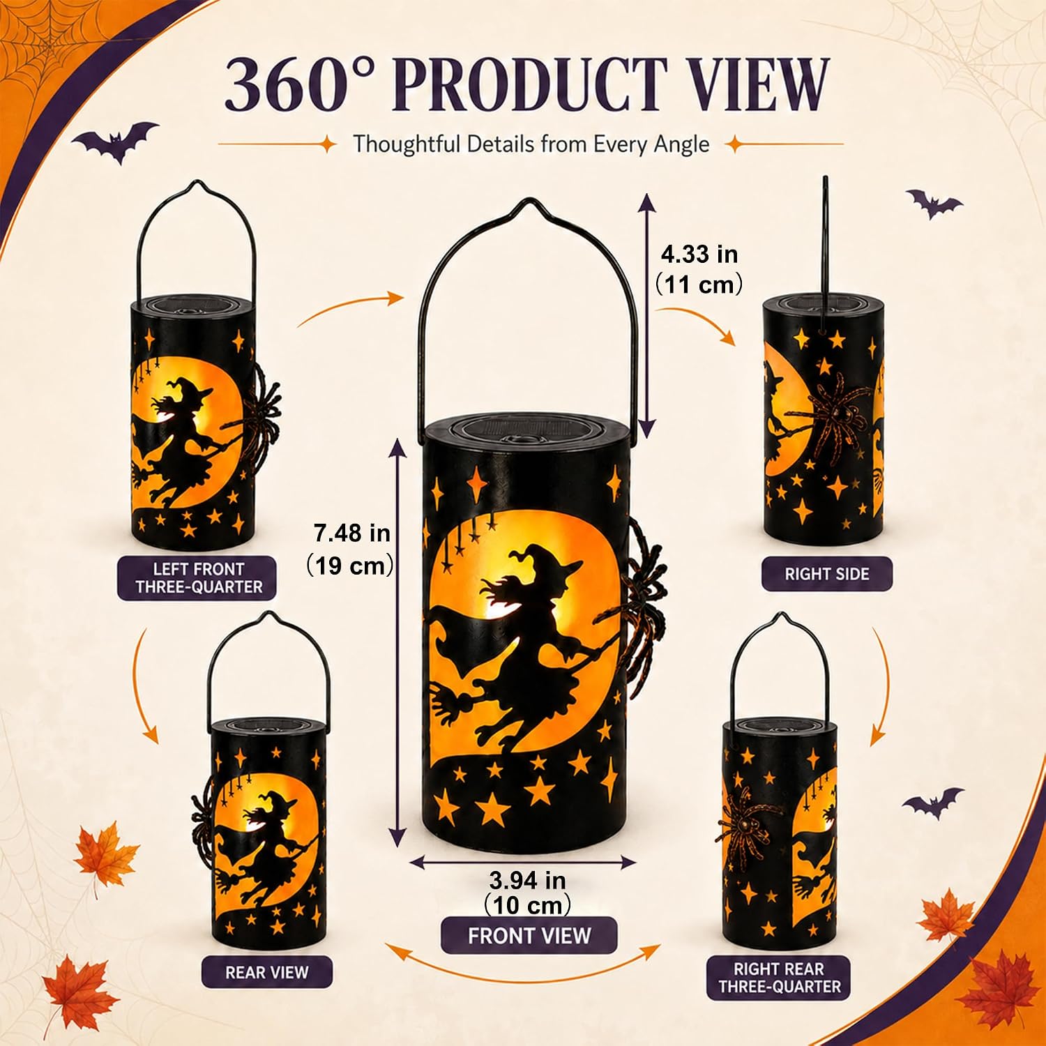 Detalle 2 de Mantunt SLANTN-HLW-WIC04 Solar Halloween Witch Lantern with Flickering Orange Flame