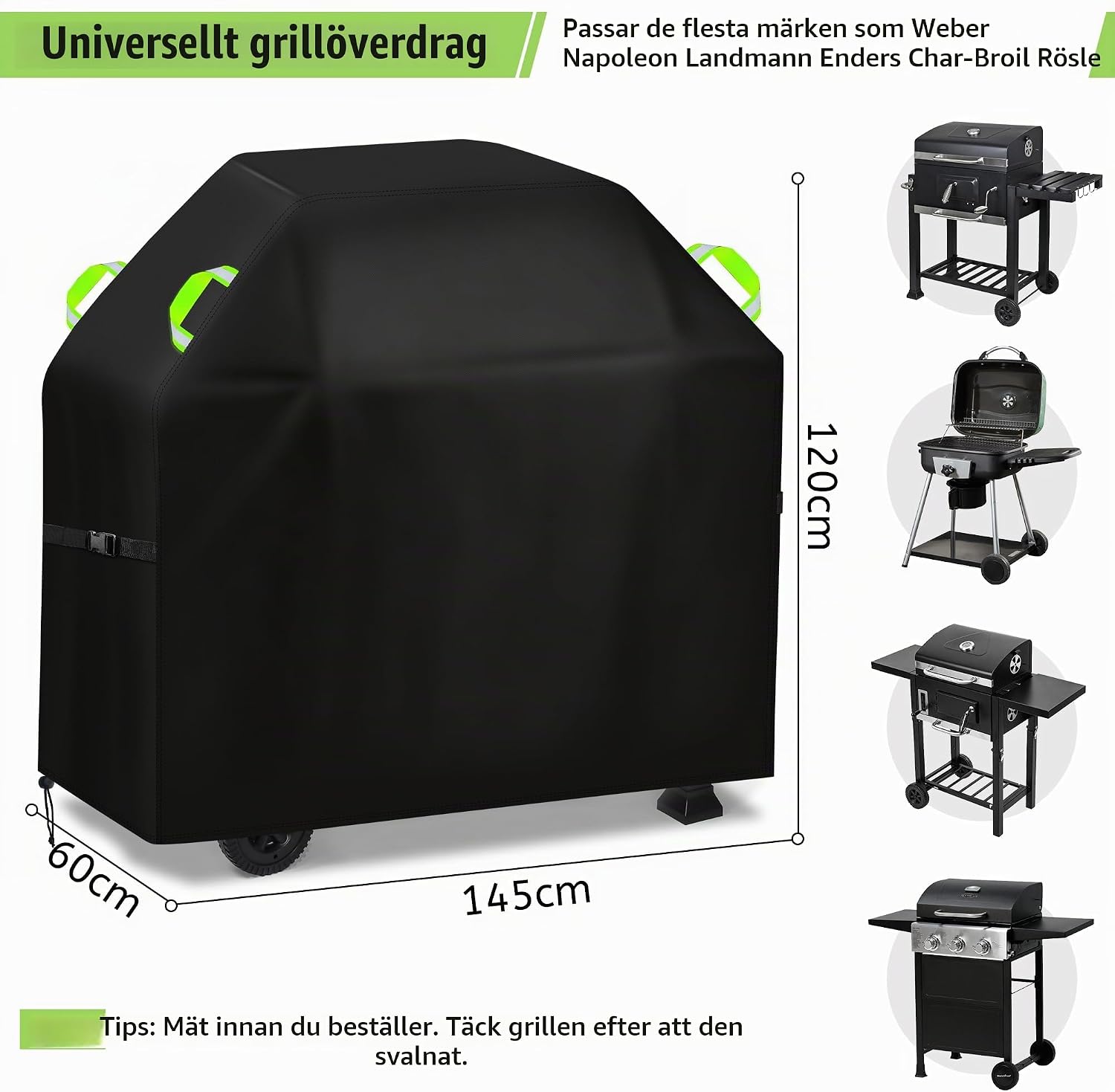Detalle 2 de Gucass B12-0187-01 grillskydd i 420D Oxford, 145 × 60 × 120 cm