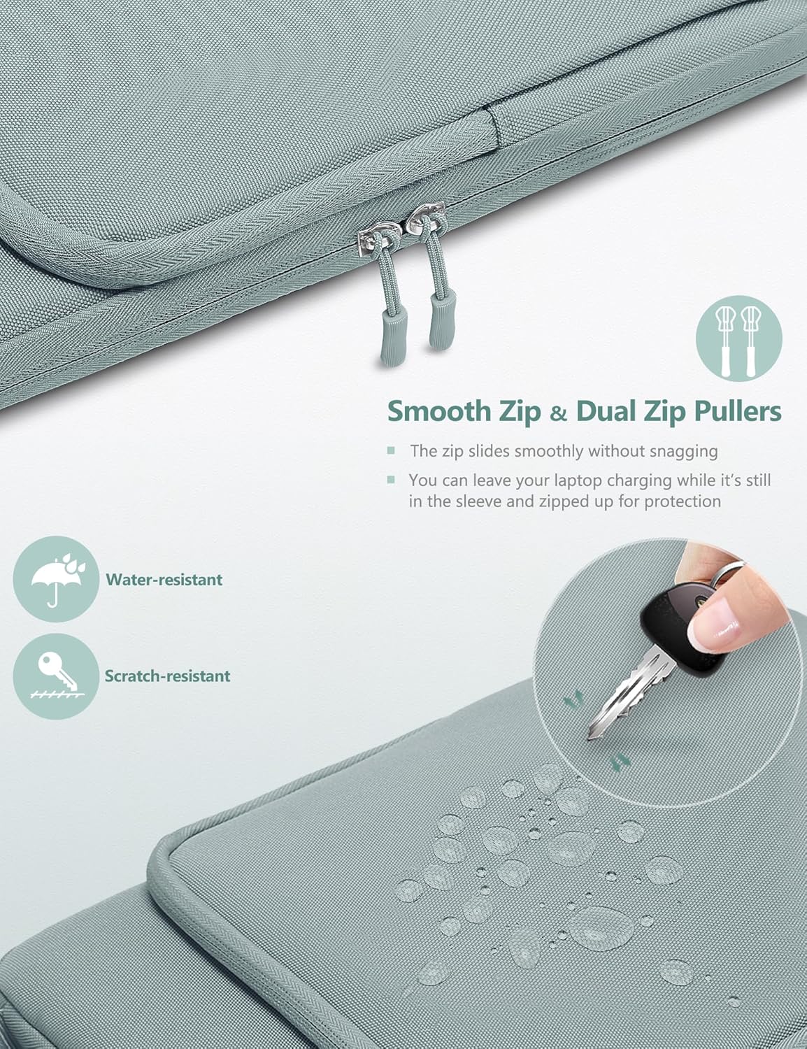 Detalle de HYZUO 15–16 inch Laptop Bag Sleeve (Ash Blue) with 8mm Shockproof Sponge
