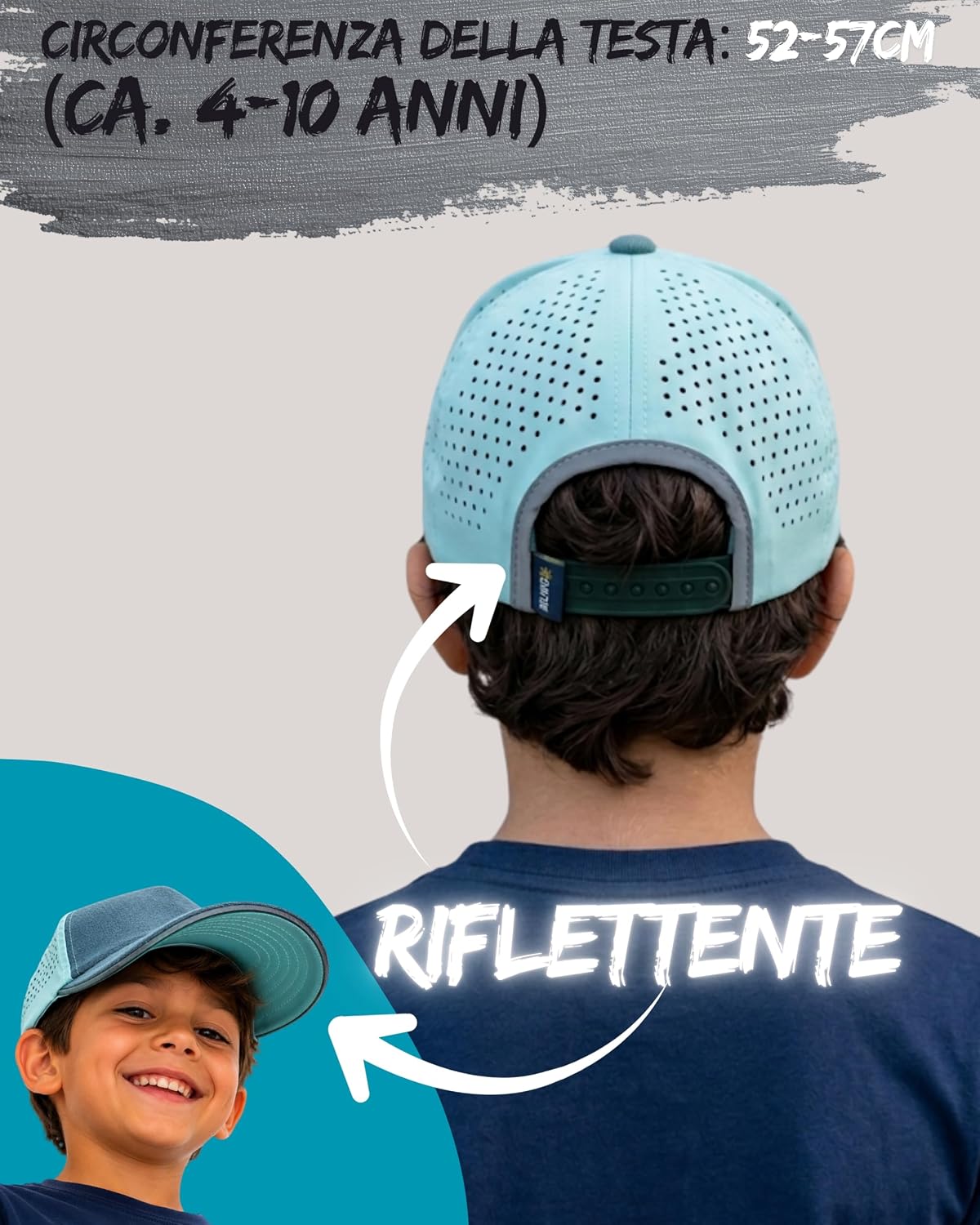 Detalle 2 de HECKBO Cappellino da Baseball per Bambini 52–57 cm con Adesivi in Velcro e elementi riflettenti