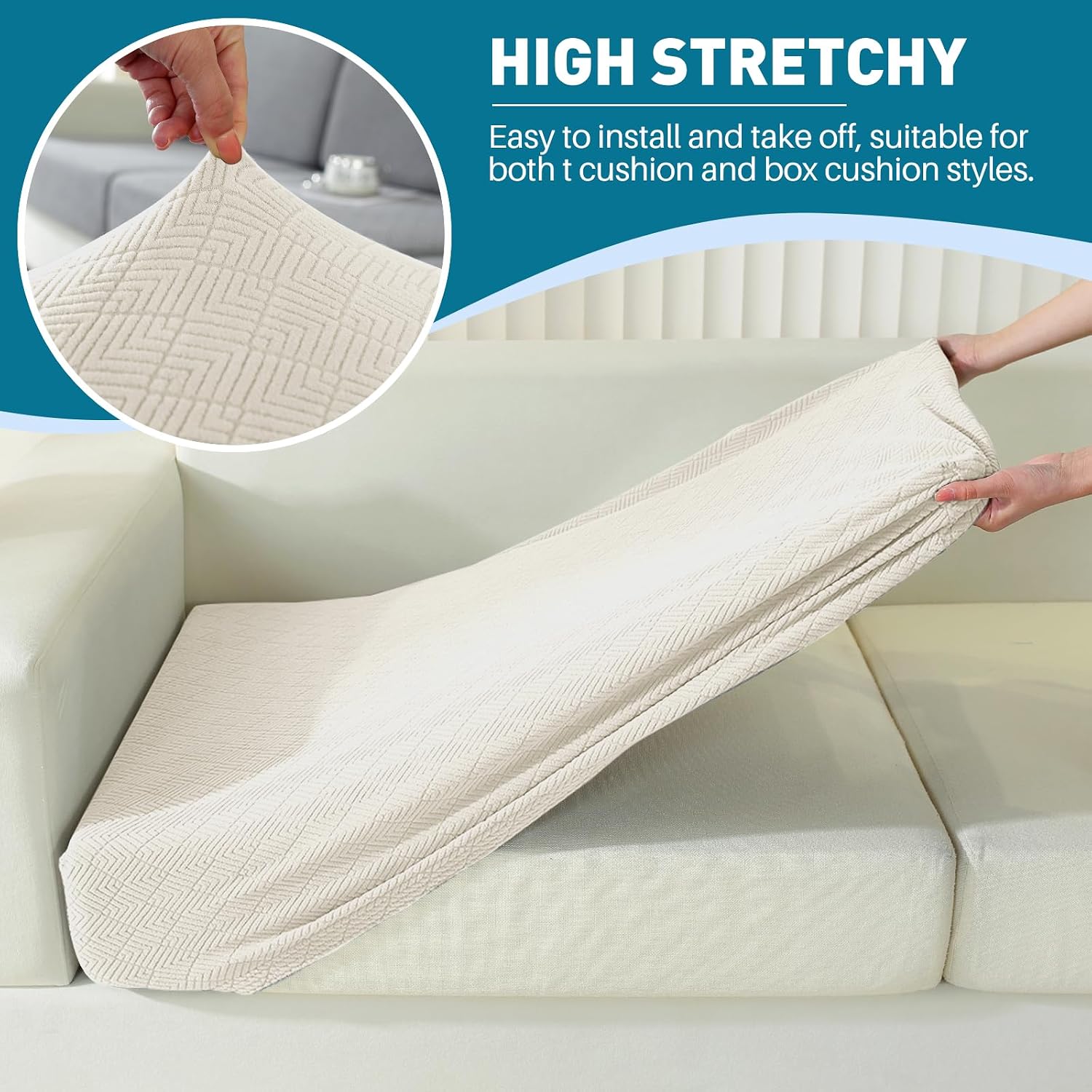 Thumbnail 4 de YSTELLAA Housse Coussin Canapé Extensible – protection et maintien anti-dérapant pour tout canapé (2 places) en blanc crème