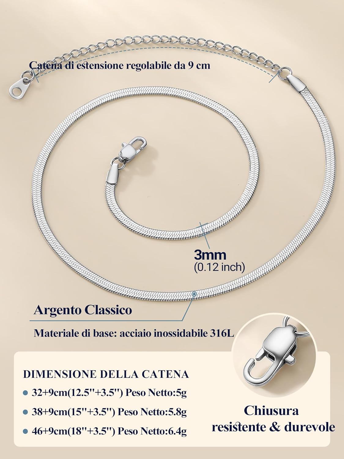 Thumbnail 3 de PROSTEEL Collana Serpente Girocollo 32/38/46cm