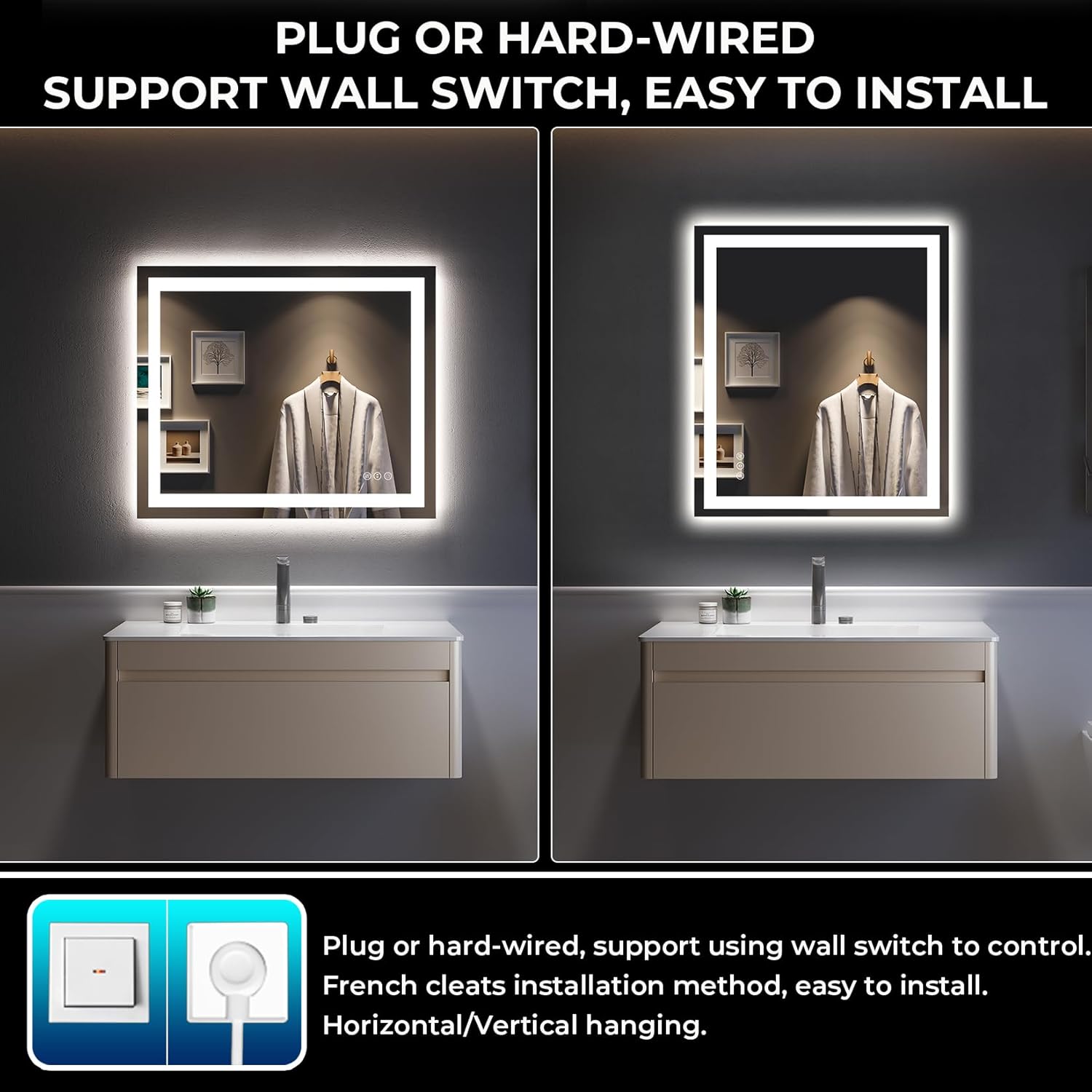 Thumbnail 6 de YEELAIT 36x30 Inch LED Bathroom Mirror with Front & Backlit Dimmable Lights (Anti-Fog, IP54, Shatter-Proof)