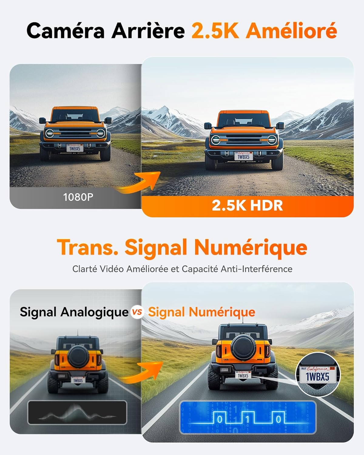 Thumbnail 2 de WOLFBOX Starvis 2 IMX678 (X5) – Caméra de voiture 3 canaux 4K+2,5K+1080P avec GPS, Wi‑Fi 5,8 GHz et commande vocale