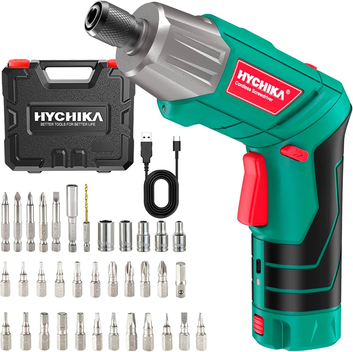 HYCHIKA Atornillador eléctrico 6 Nm, 3,6 V, 2 Ah
