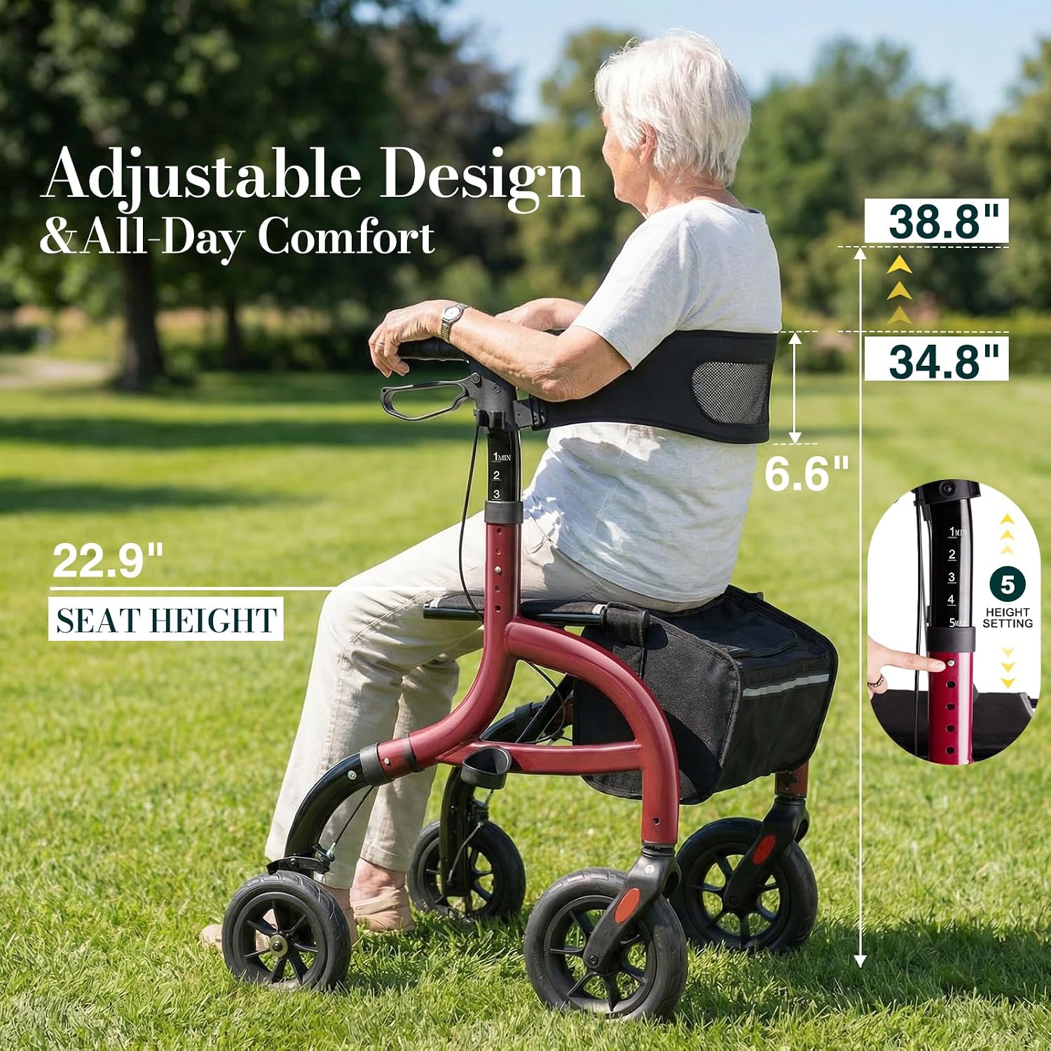 Thumbnail 4 de HolyHeal Walkers for Seniors Rollator: Seat, Backrest & All‑Terrain 10" Wheels