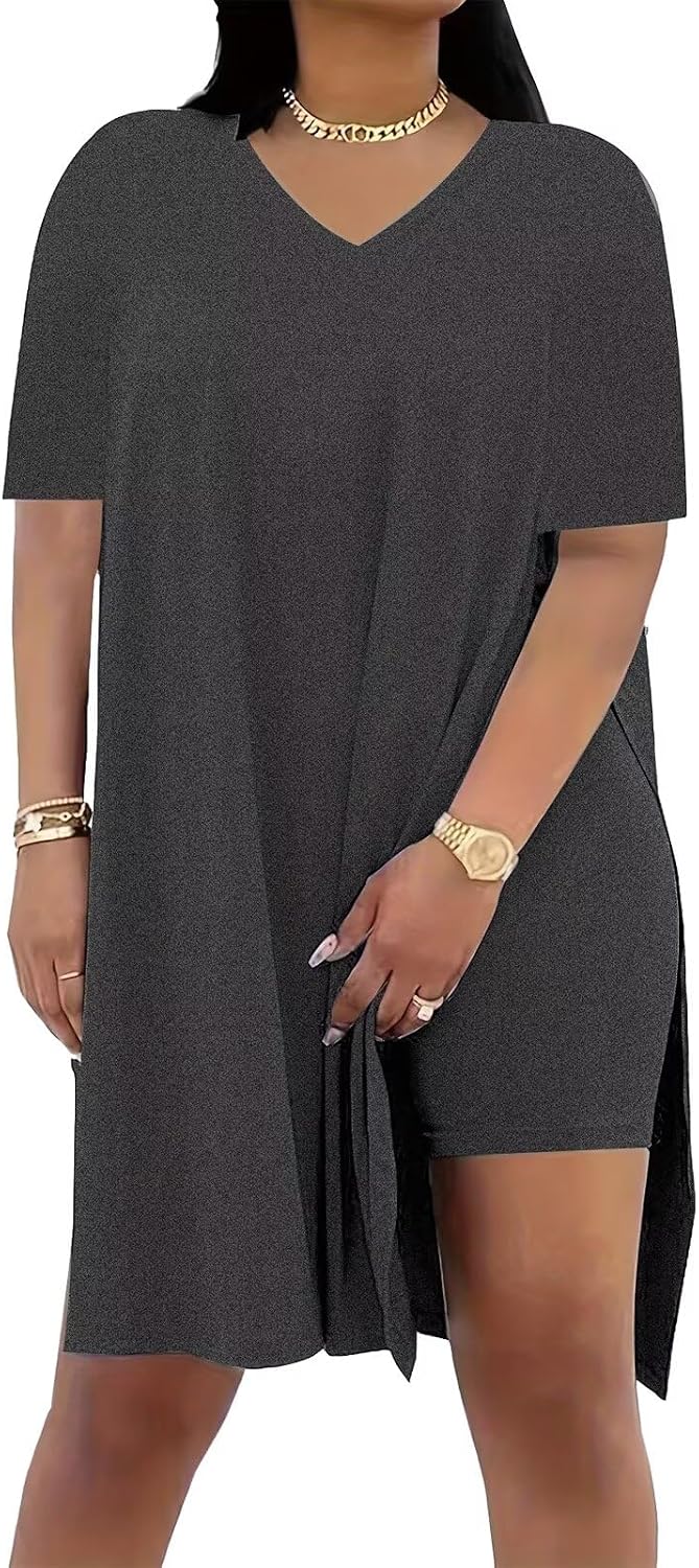 Detalle 2 de Difanlv Plus Size Women 2 Piece Outfits Shorts Sets | Comfortable, Trendy Two-Piece Set for Lounge or Light Activity