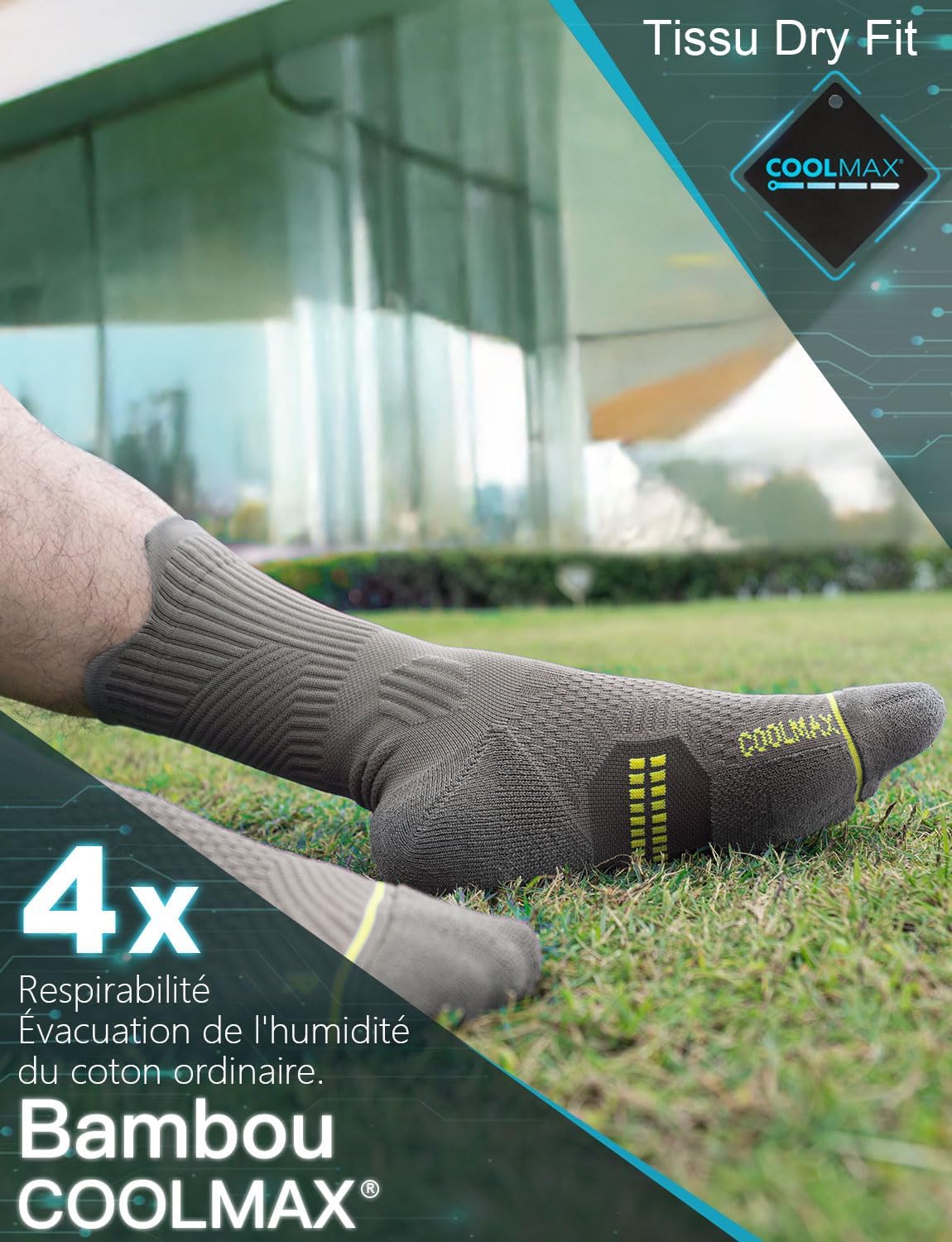 Detalle de Juclise chaussettes de course à pied en bambou Coolmax pour homme, compression 15 à 20 mmHg