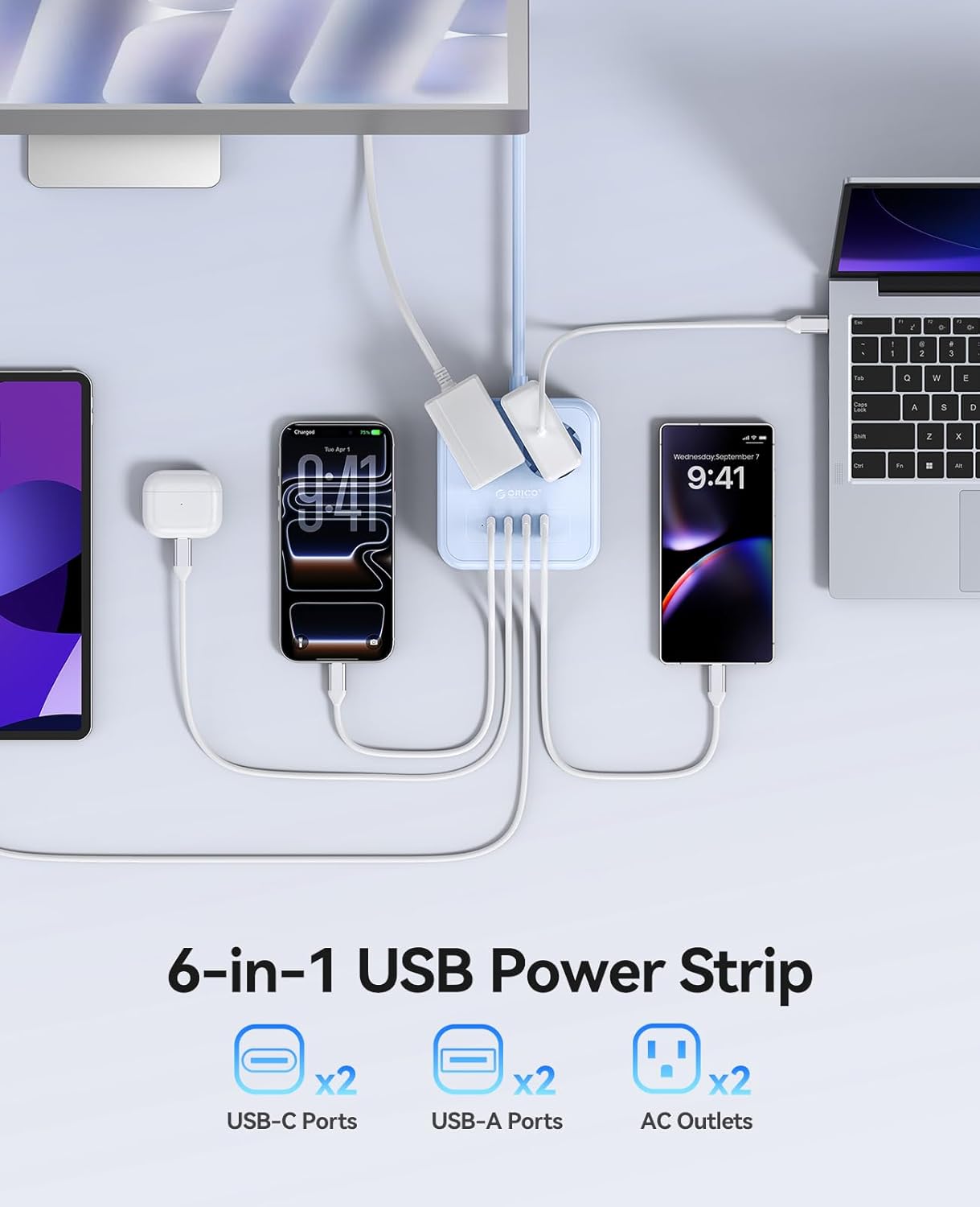 Thumbnail 1 de ORICO 20W USB C Multipresa: cubo compatto con 2 prese, 4 porte USB (2 USB-C) e prolunga da 3 m