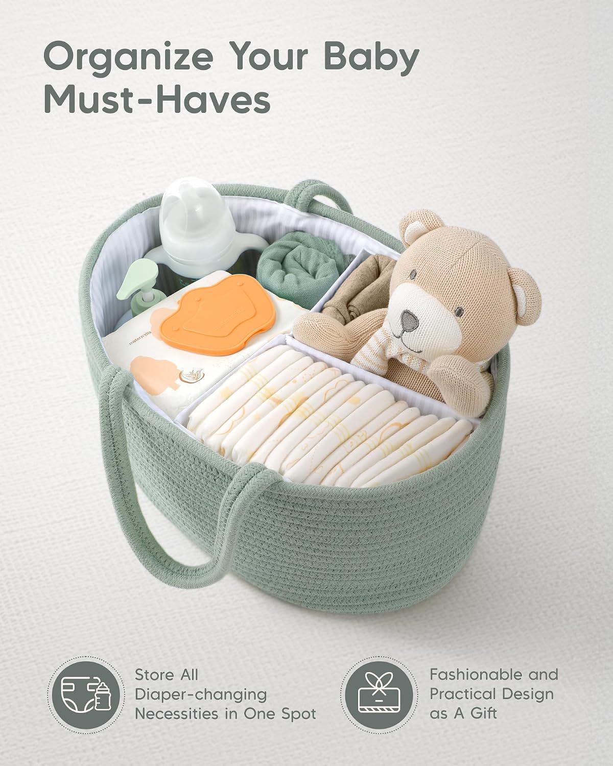 Thumbnail 3 de Maliton Nappy Caddy: Cotton Rope Baby Diaper Organiser with Detachable Compartments