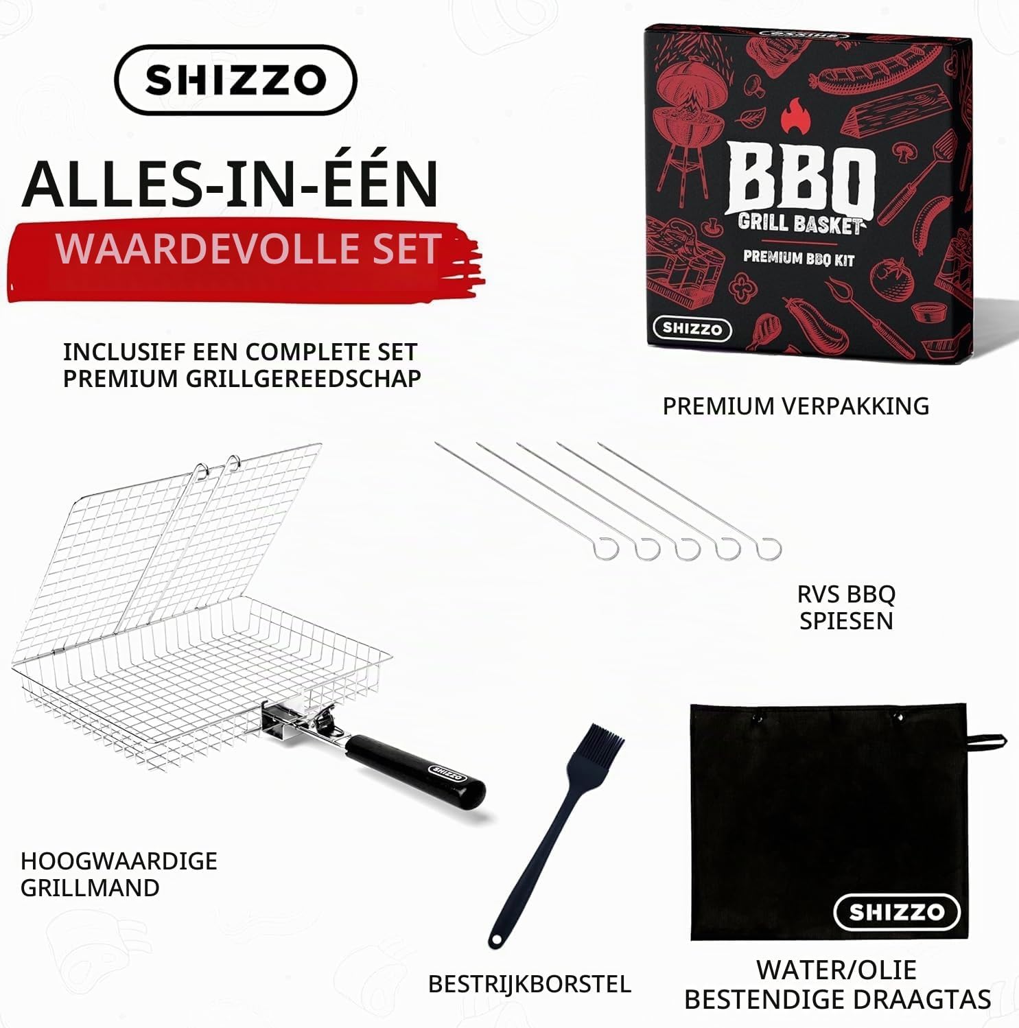 Thumbnail 1 de SHIZZO EA-G5JB-V5TC grillmandset van roestvrij staal met deksel