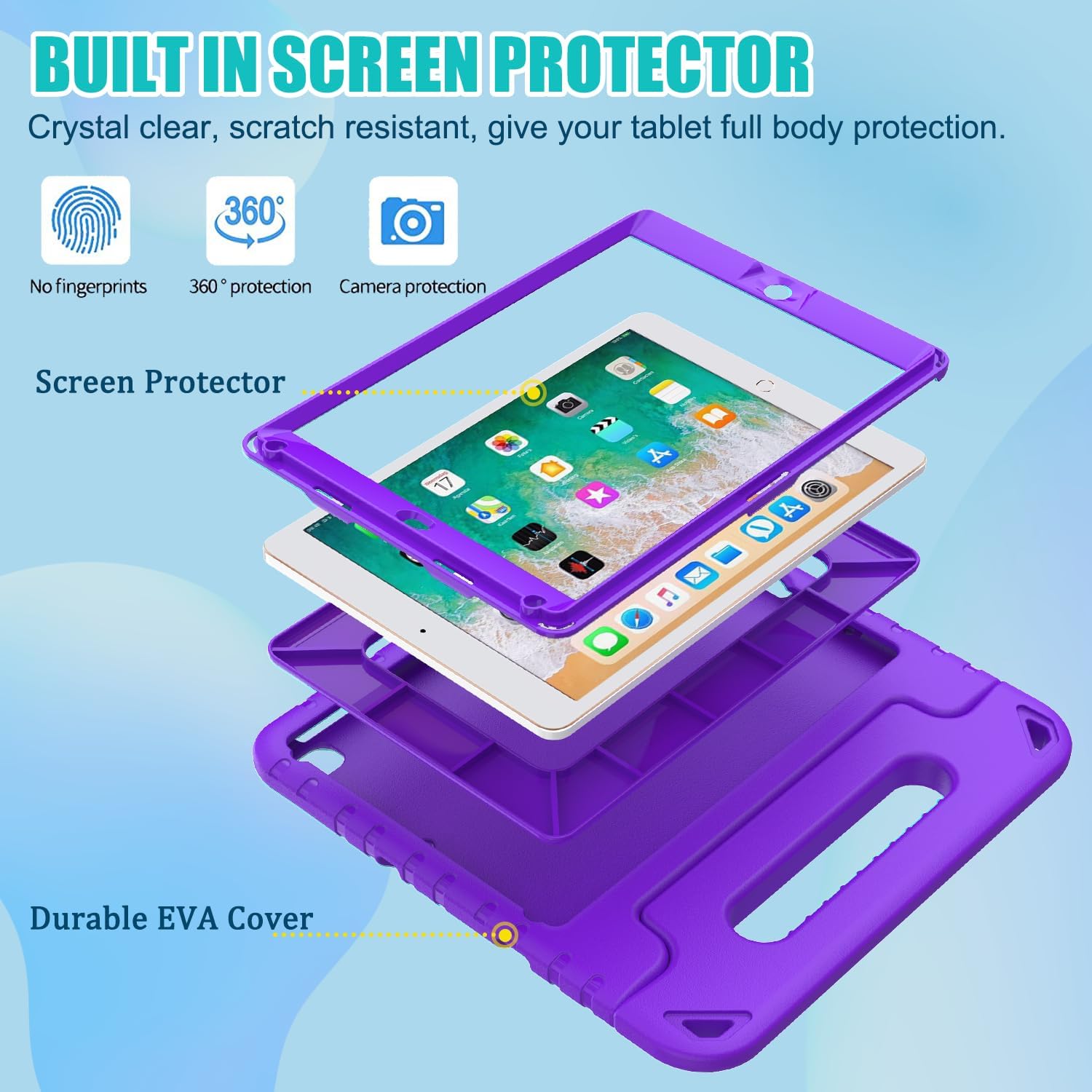 Detalle de Surom Kids Case with Screen Protector for iPad 9.7-inch (2017/2018, iPad Air 2) in Purple