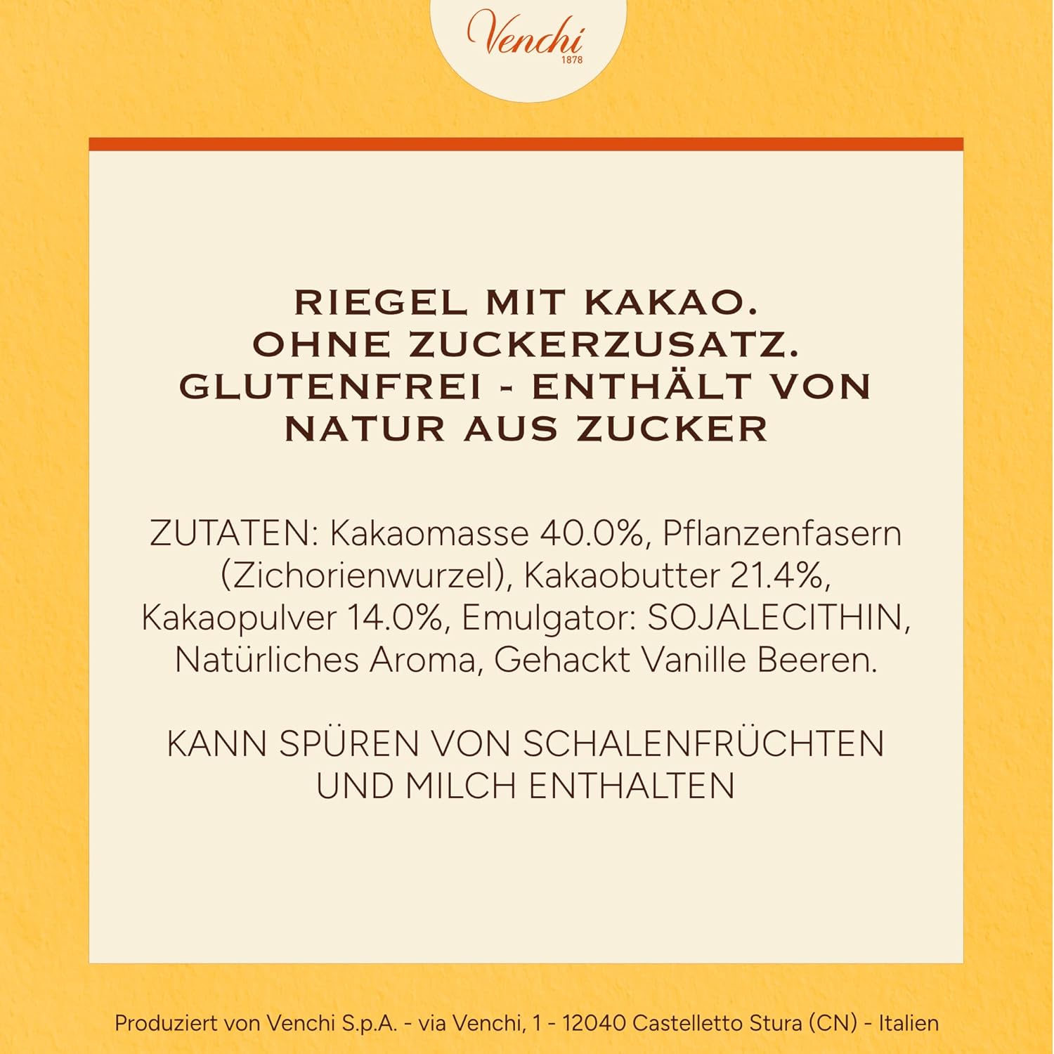 Thumbnail 5 de Venchi Zartbitterschokoladentafel mit 70% weniger Zucker (70% weniger Zucker), 100 g, ohne Zuckerzusatz – glutenfrei