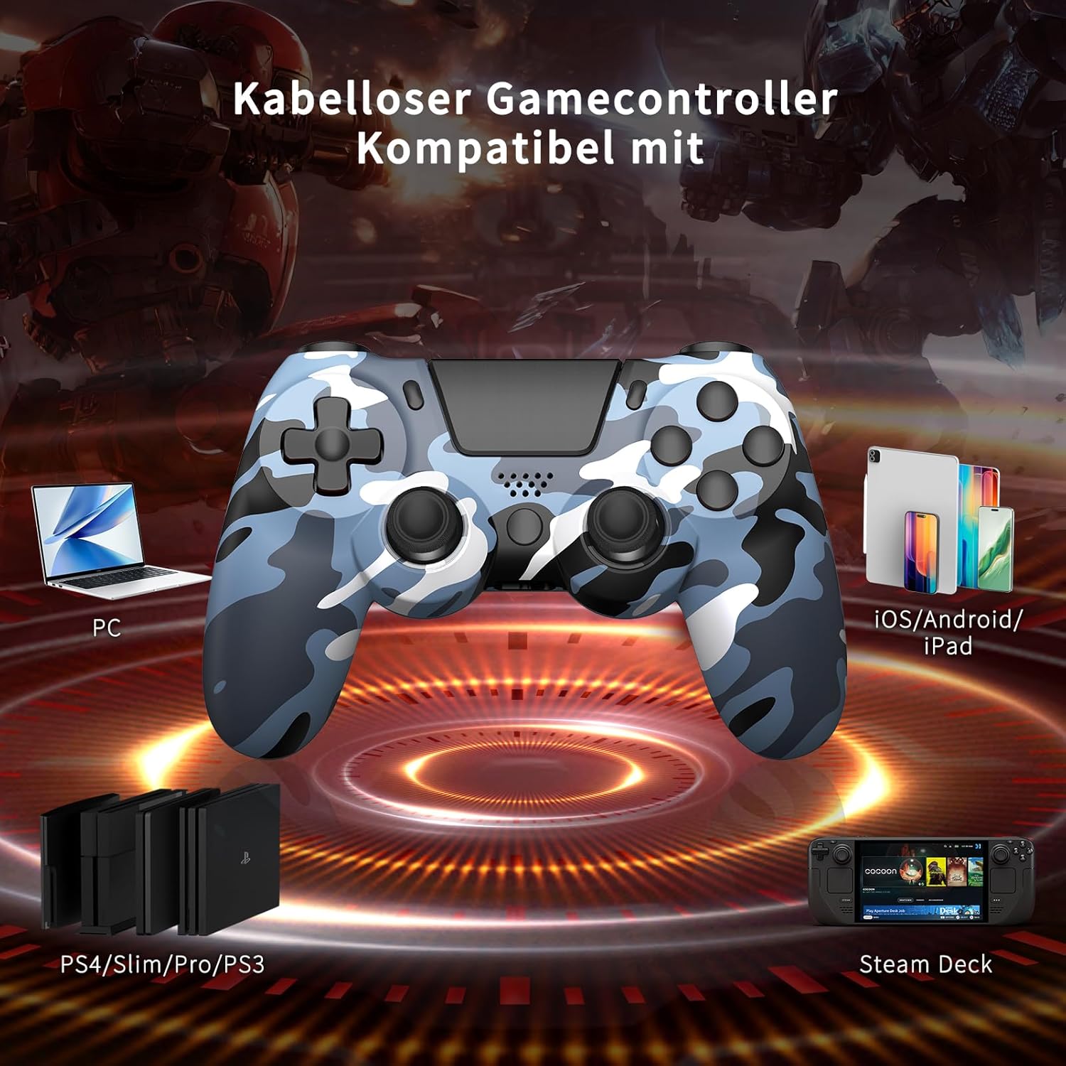 Thumbnail 6 de anci hdgm Wireless Controller für PS4 – Vielseitiger Dual-Vibration Gamepad mit Gyro, Touchpad und Kopfhörerbuchse