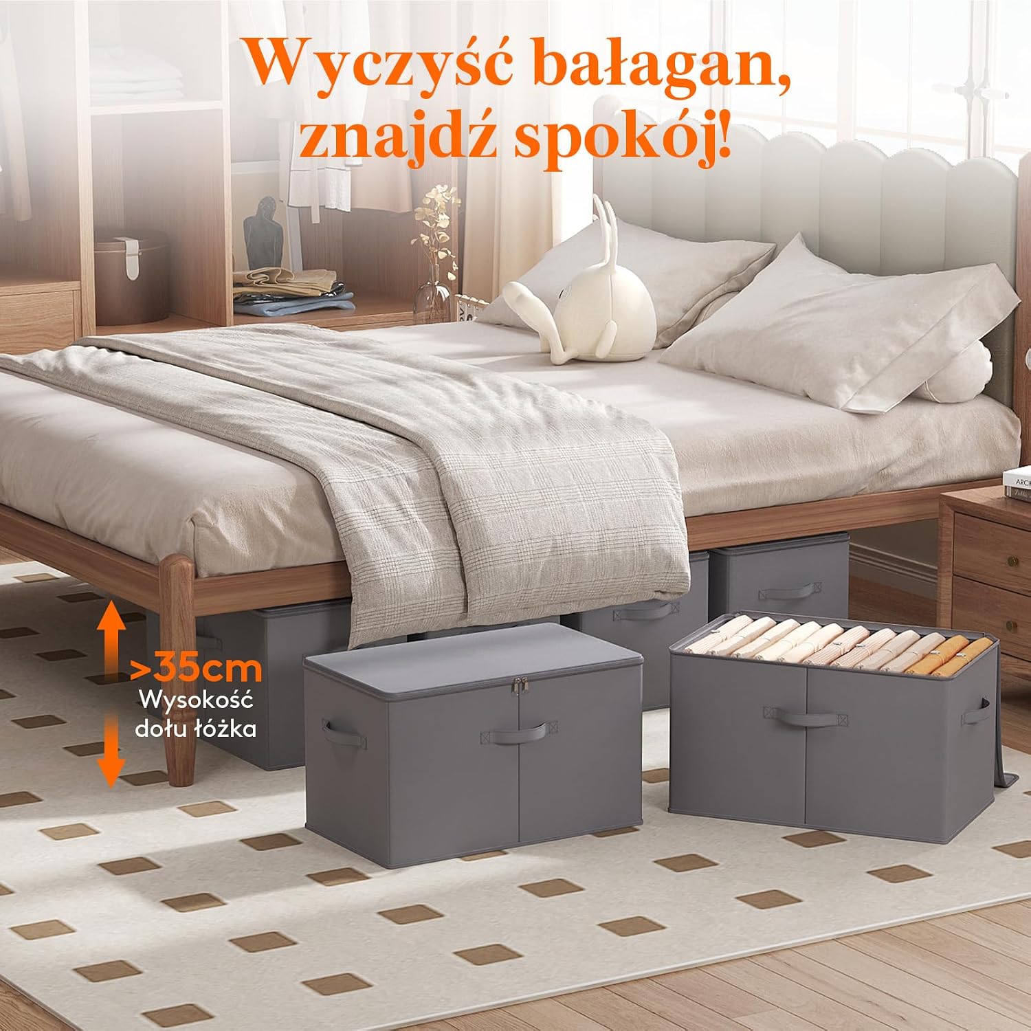 Detalle de Lifewit 24300 – zestaw 6 tekstylnych pudełek z pokrywą, 56 × 33 × 32 cm