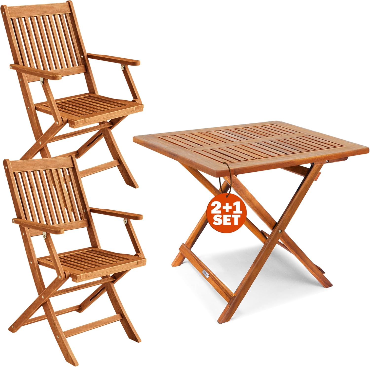 Detalle de Casaria Balkonmöbel-Set 3-tlg. aus Akazienholz (für 2 Personen), wetterfest, klappbar, FSC-zertifizierte Stühle