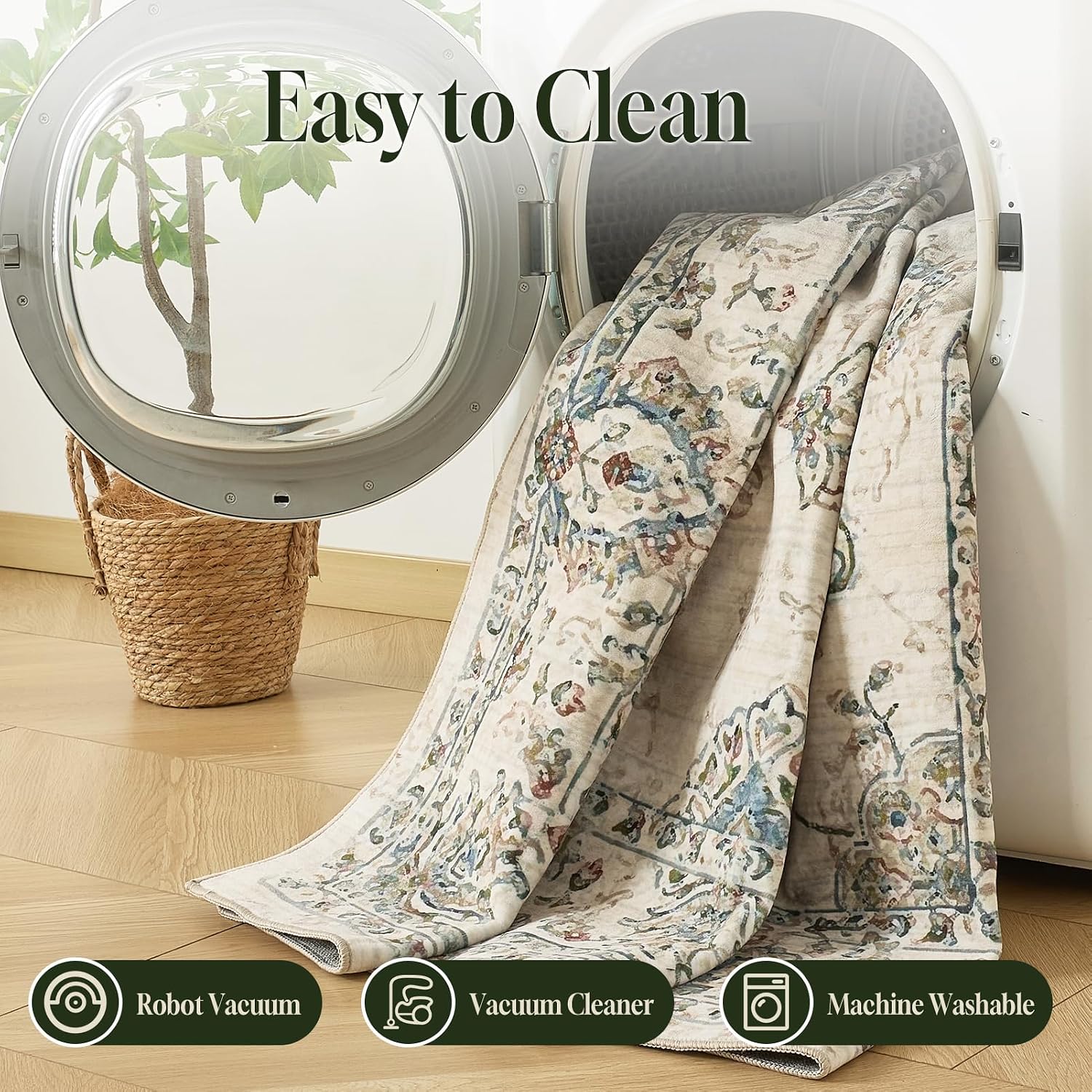 Detalle de CHOSHOME Tapis Salon Antidérapant Lavable en Machine – 240x340 cm, Beige-Vert