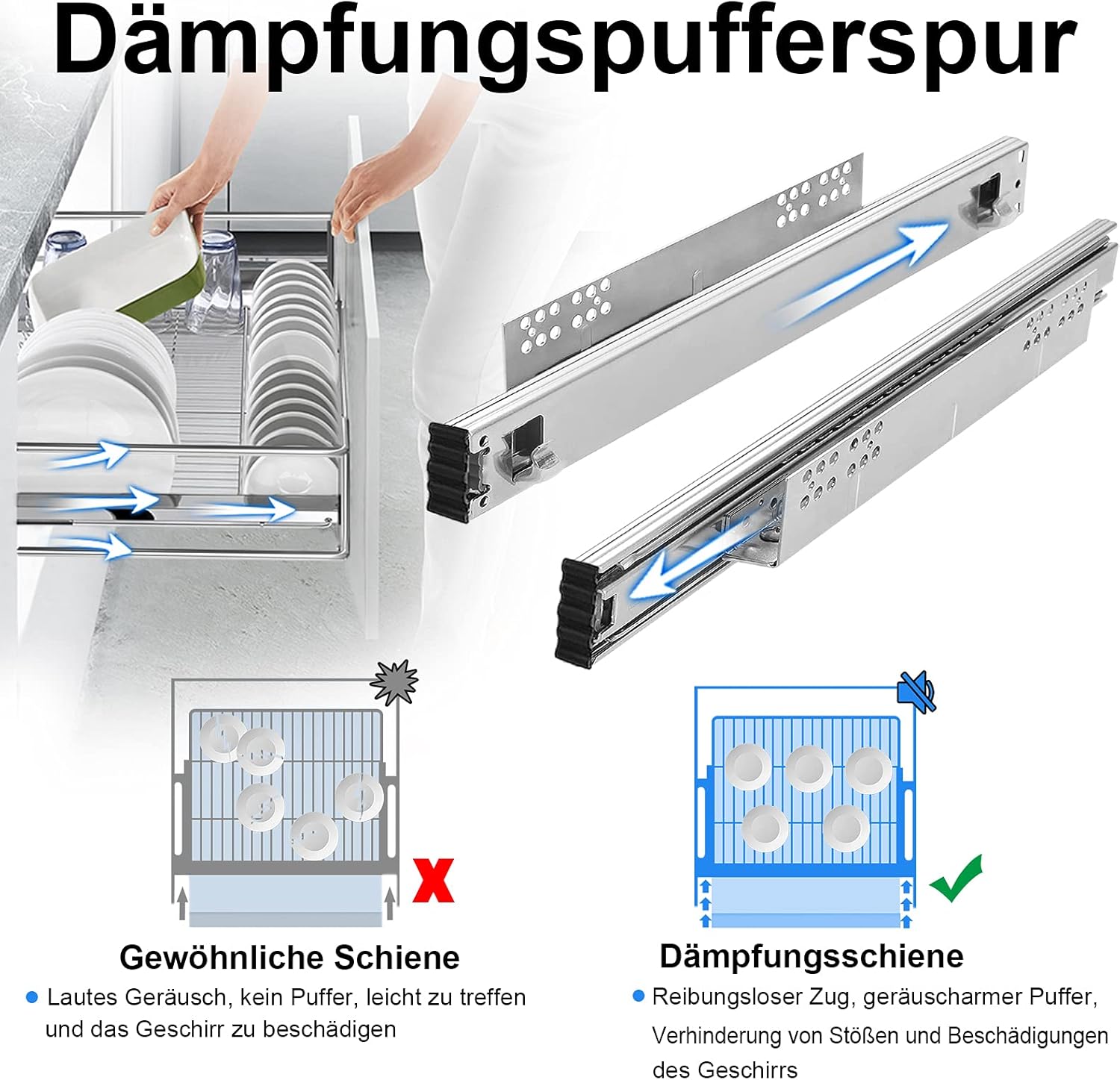 Detalle de UISEBRT 2er-Set Küchenschublade / Teleskopschublade für 60 cm Schrankbreite (Vollauszug)