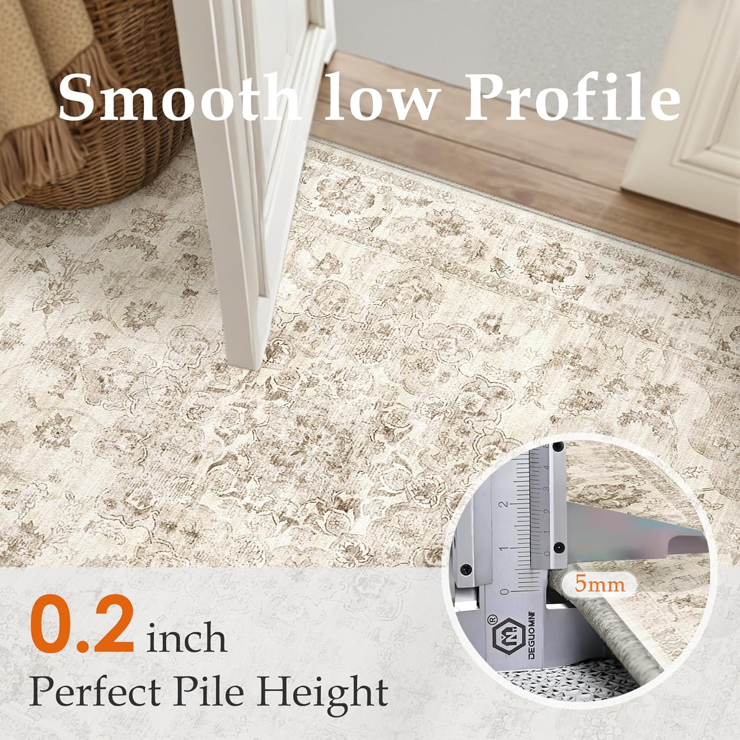 Thumbnail 4 de HUGEAR Vintage Beige Large Area Rug 300x400cm with Non-Slip TPR Backing (Washable, Low Pile)