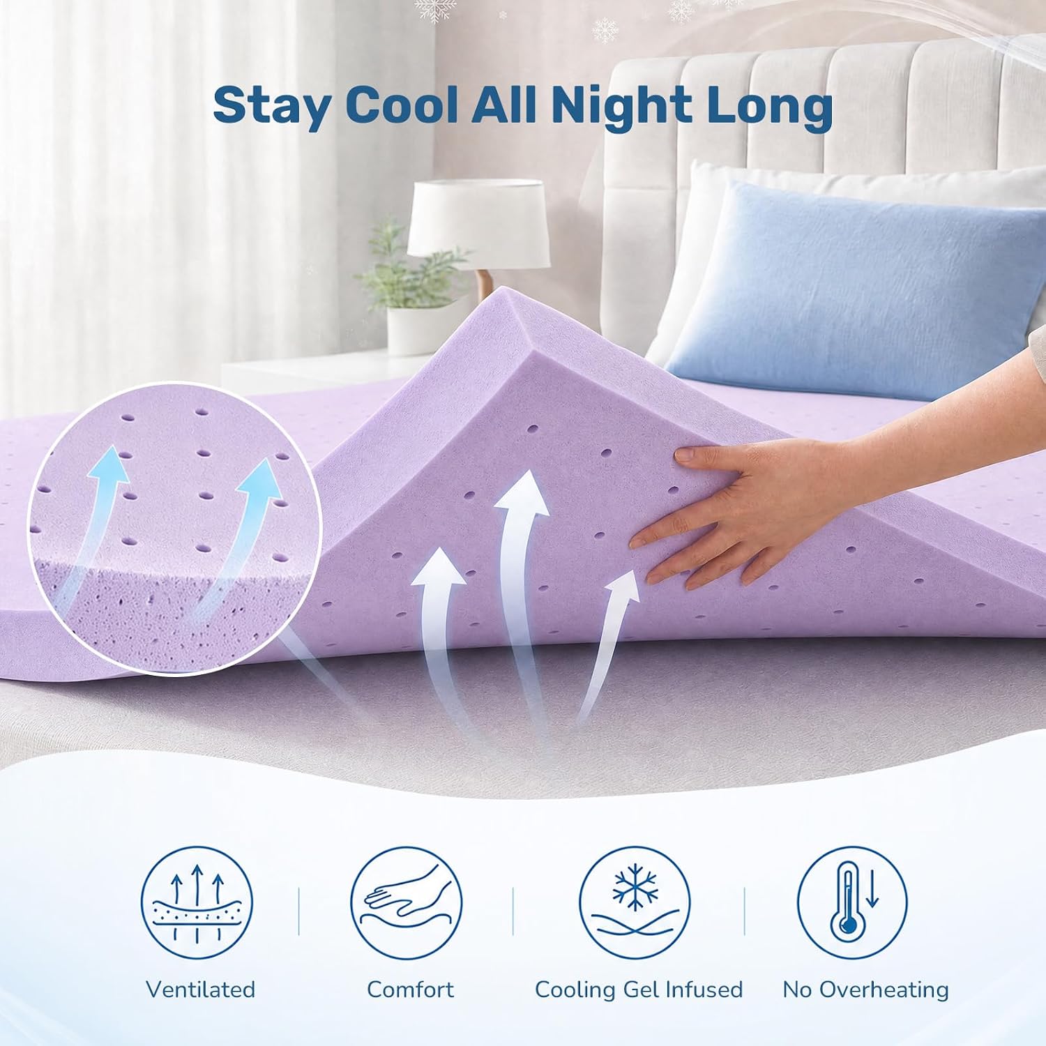Detalle de Sweetcrispy Memory Foam Mattress Topper, 2-Inch
