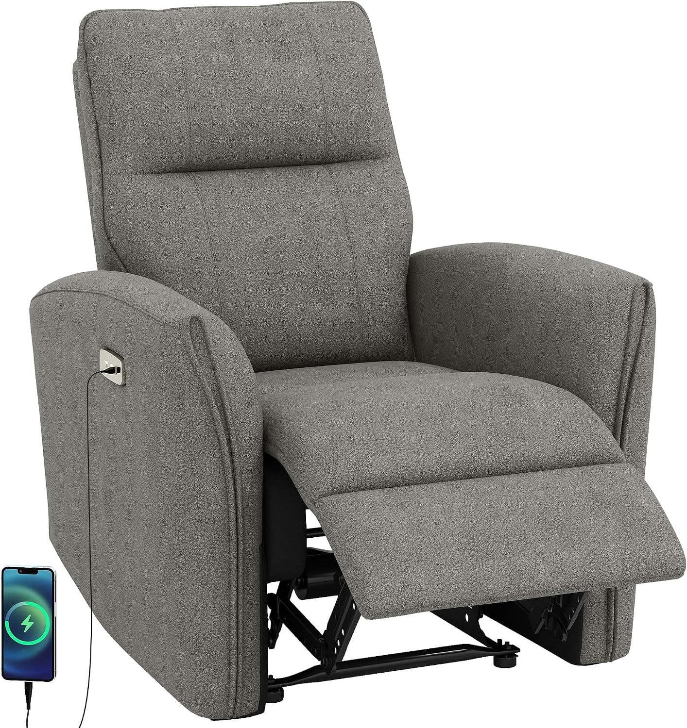 Detalle de HOMCOM Electric Power Recliner Chair, Grey Polyester, USB-A and USB-C