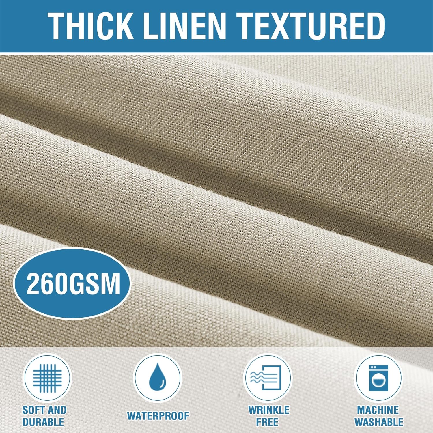 Thumbnail 1 de H.VERSAILTEX Linen Textured Table Cloths 60 x 120 Inch – Premium Taupe, Waterproof & Wrinkle-Resistant