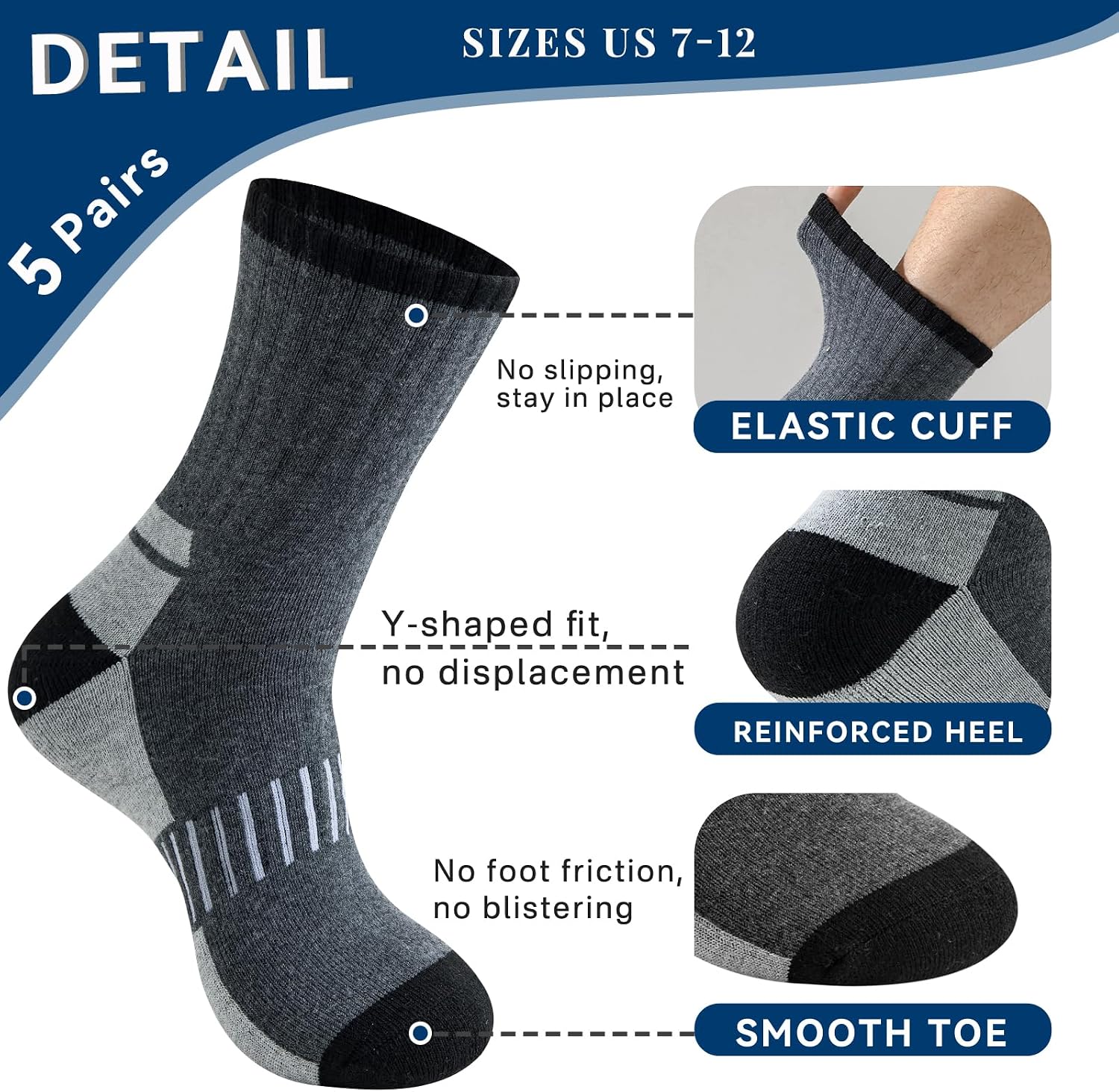 Detalle 2 de Josnown Thermal Hiking Socks, 5-Pack