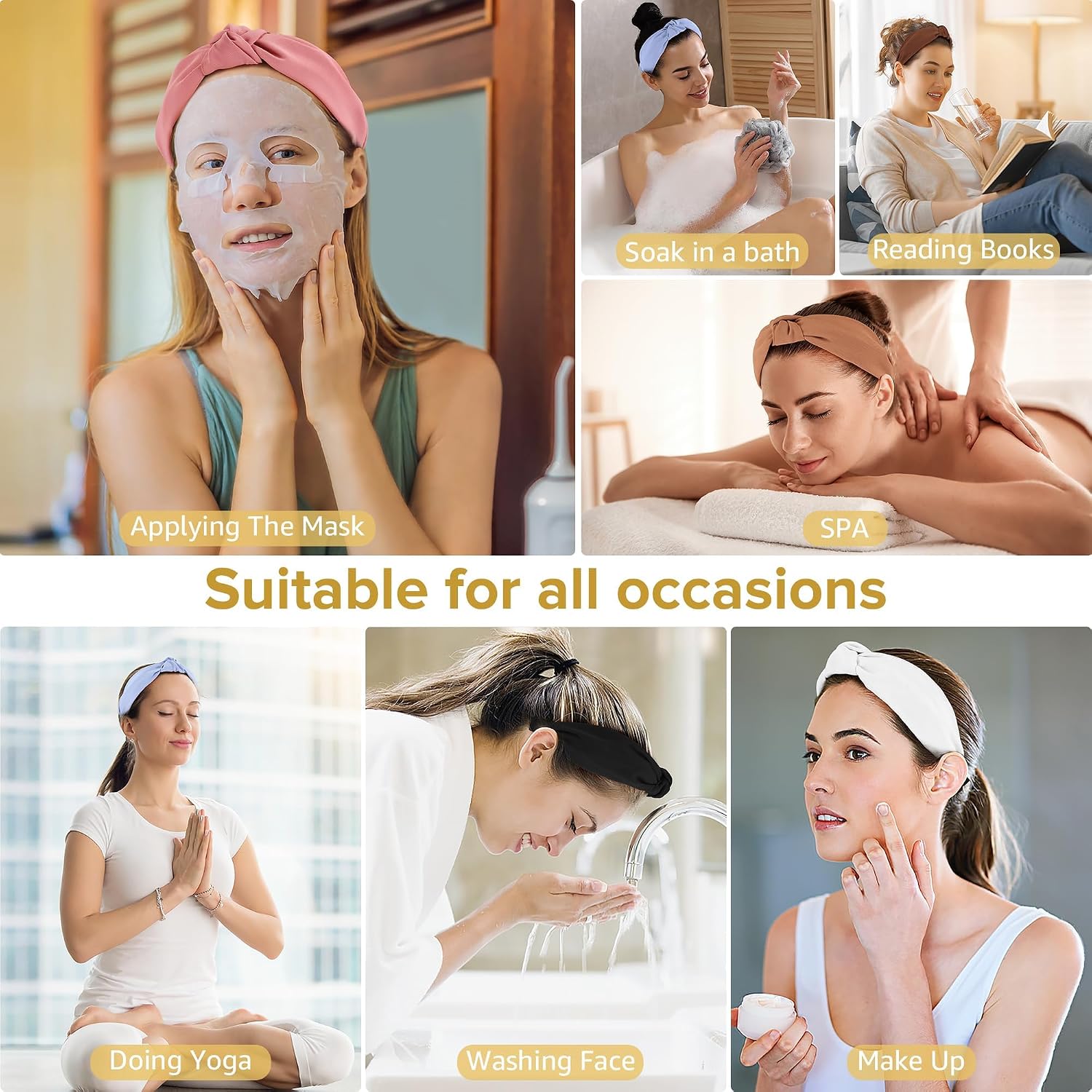 Detalle de DiyJibb Turban-Style Knotted Headbands for Women & Girls (6-Pack) — Wide Top Knot Hair Accessories