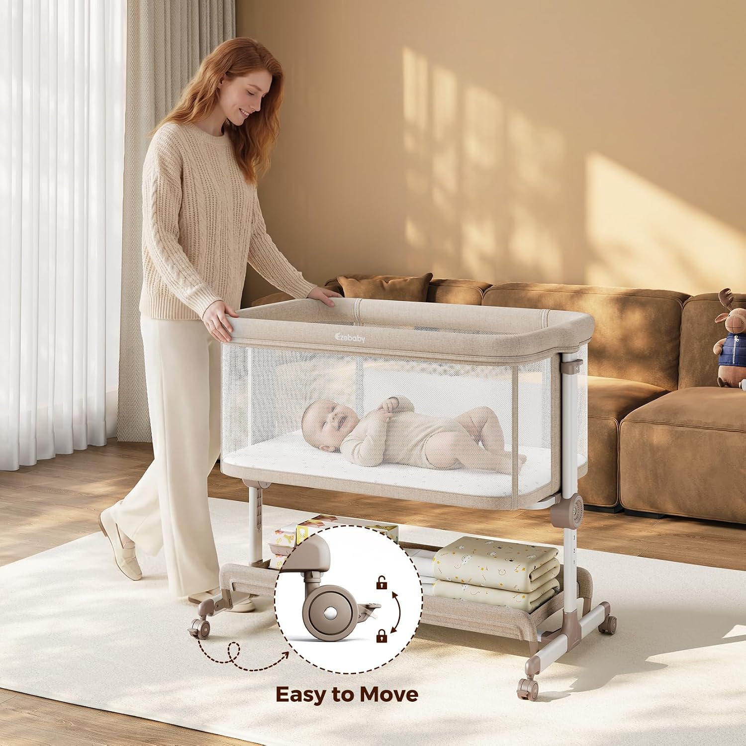 Thumbnail 6 de Ezebaby OD-368A Bedside Bassinet with 7 Height Positions and Mesh Sides