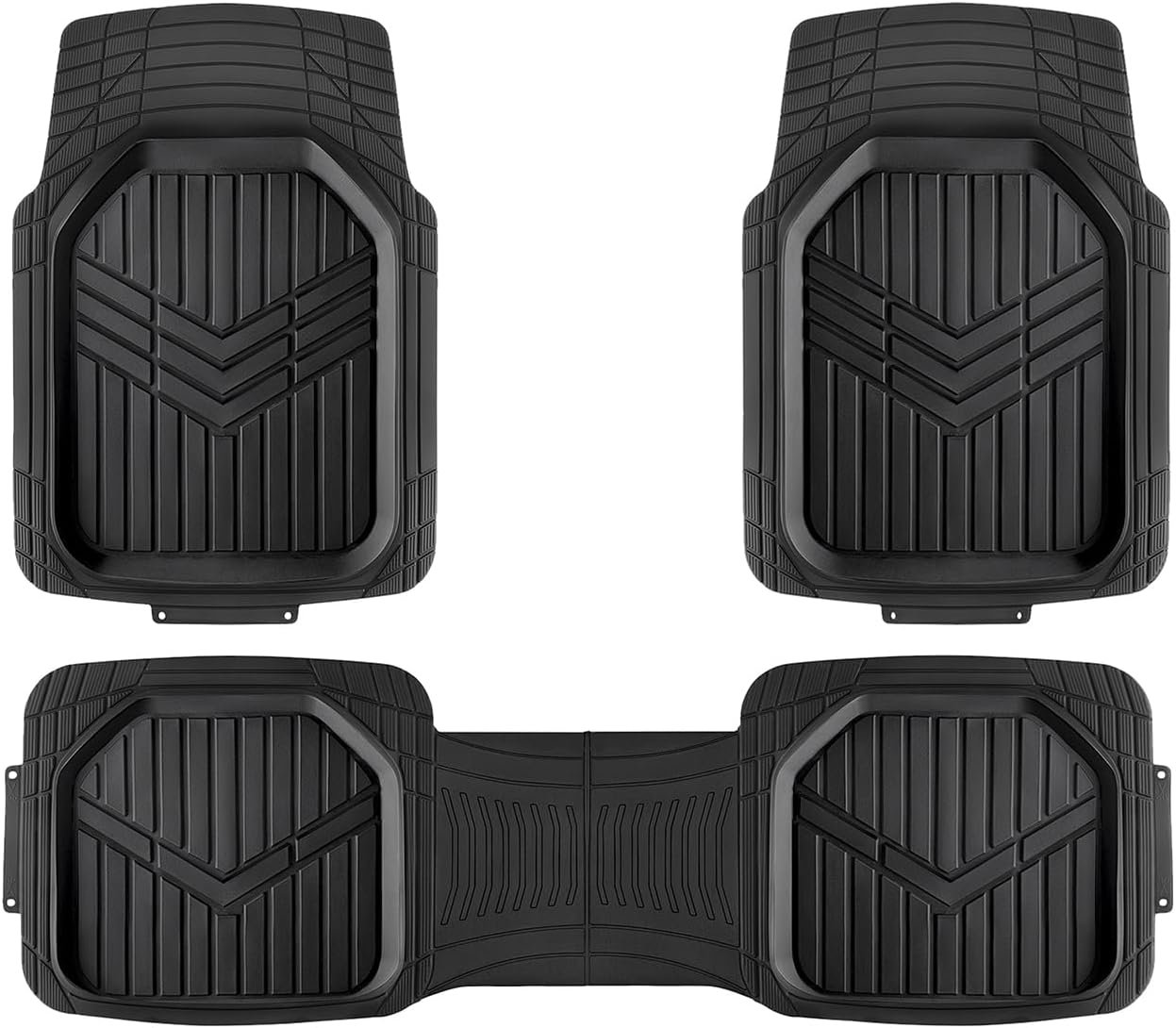 Detalle de Amazon Basics 3-Piece All-Season Heavy Duty Rubber Floor Mat for Cars, SUVs and Trucks (Black)