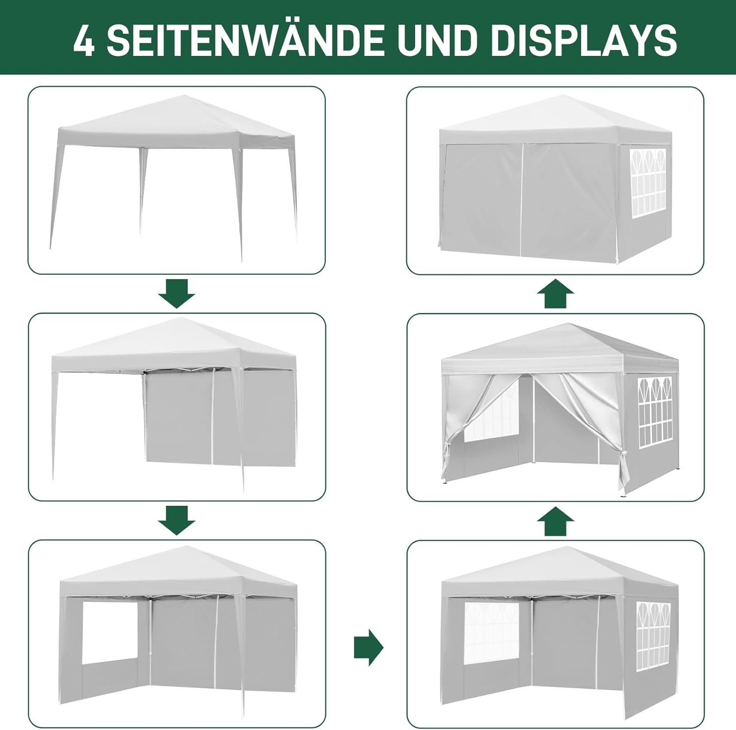 Thumbnail 5 de LEADZM Tonnelle de jardin pliable 3x3 m pop-up réglable en hauteur, imperméable et UV 50+ avec 4 côtés