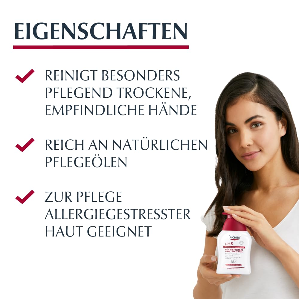 Detalle de Eucerin pH5 Rückfettendes Hand Waschöl 250 ml – milde, rückfettende Reinigung für empfindliche Haut