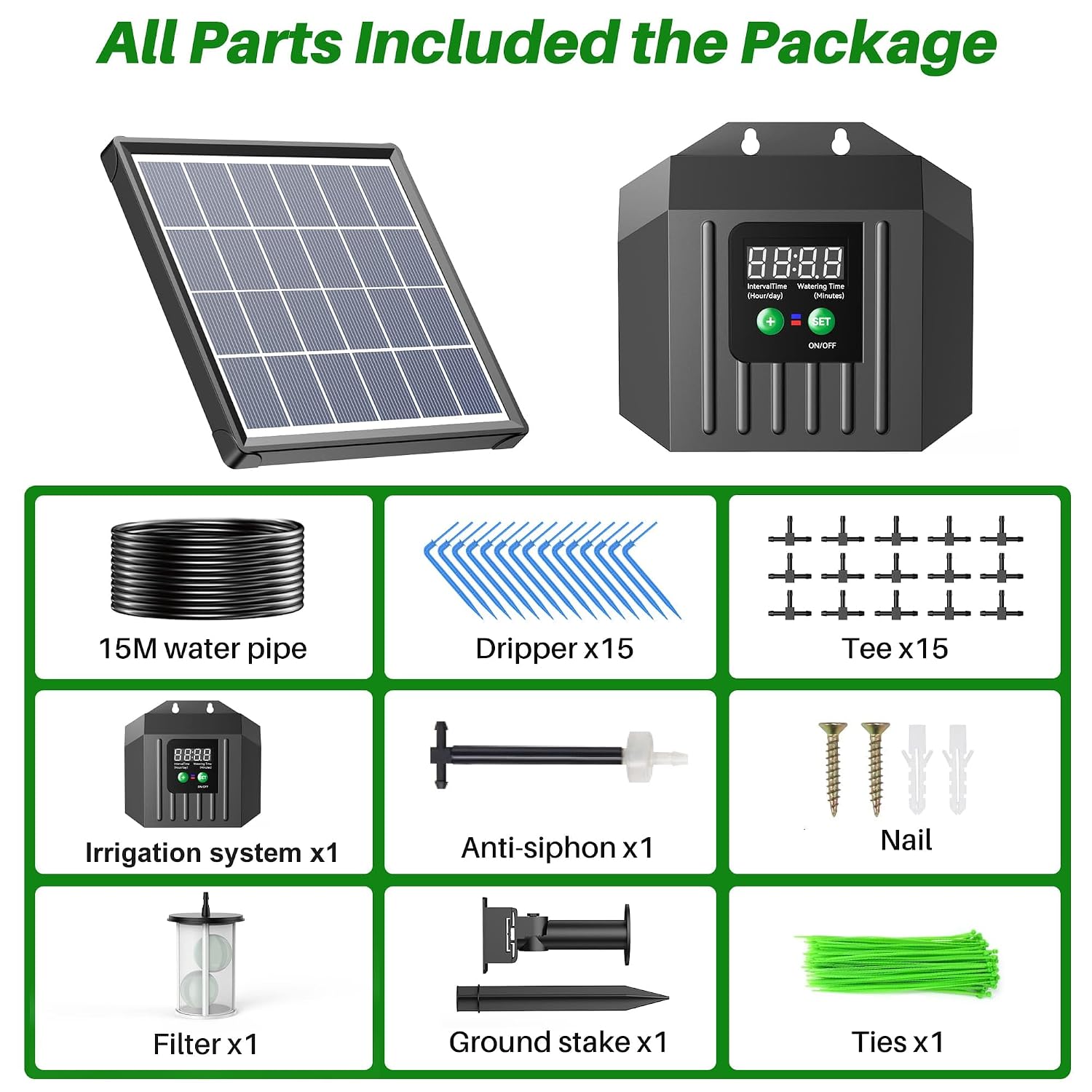 Thumbnail 6 de Biling Solar Drip Irrigation System Kit (15m) with Solar Automatic Watering Controller