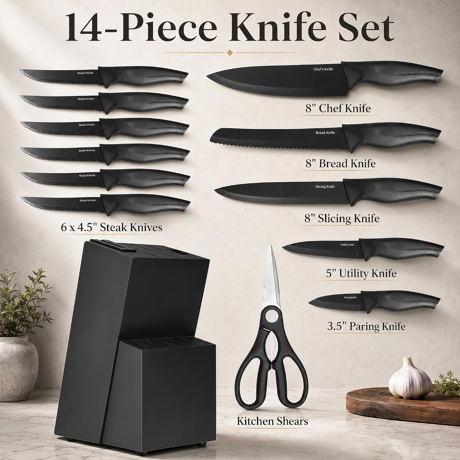 Detalle 2 de LINHAO Kitchen Knife Set, 14-Piece