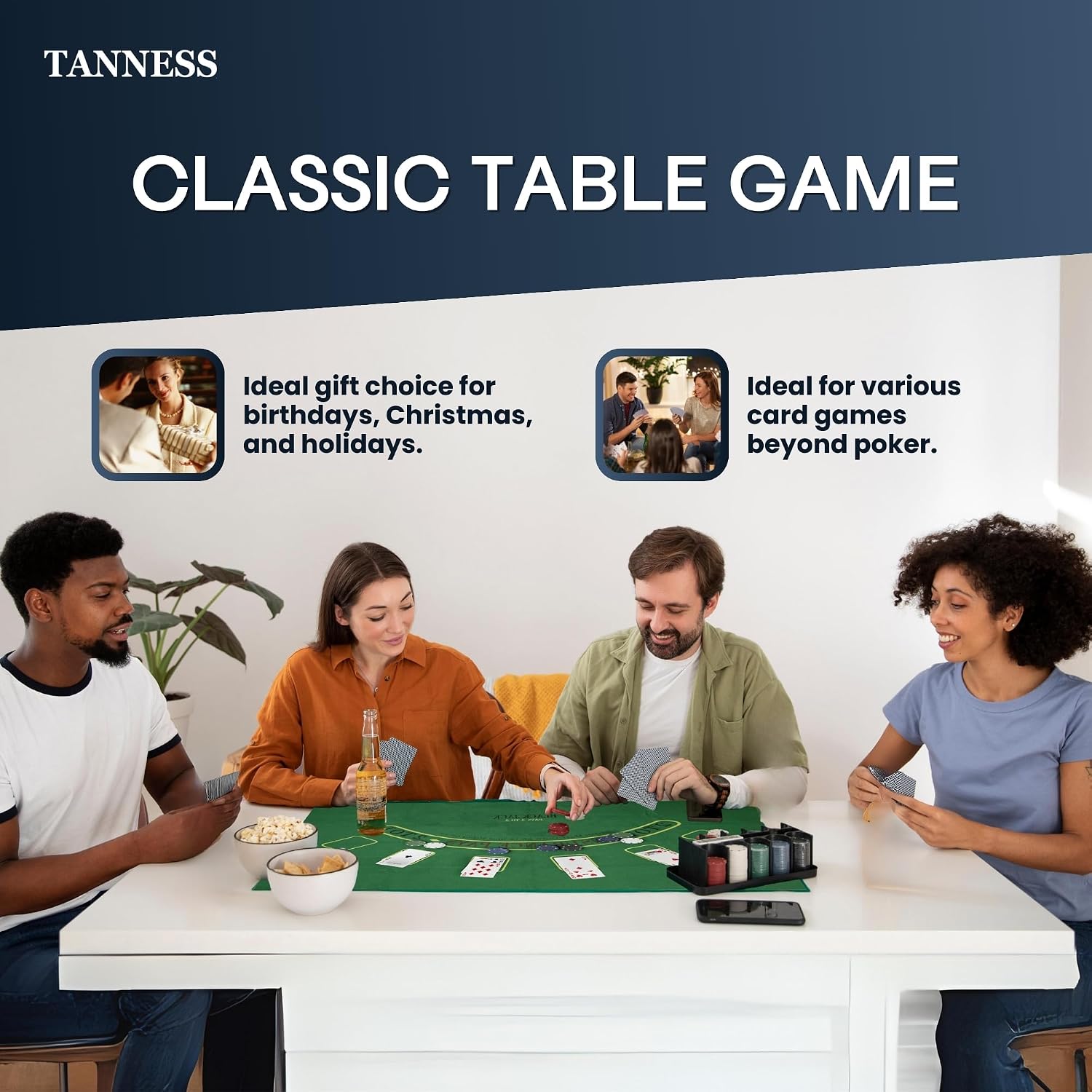 Thumbnail 6 de Tanness 200 Pcs Poker Set: Casino-Style Chips, Mat & Tin Box for Home Games