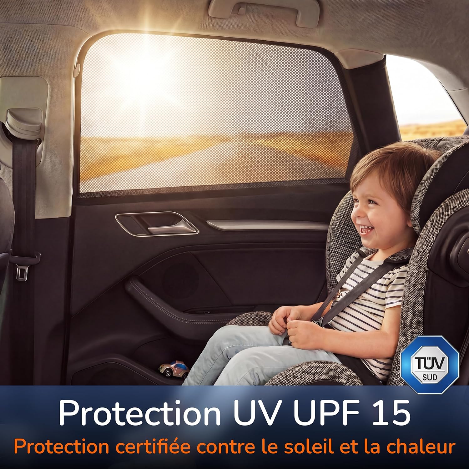 Detalle de Upgrade4cars : 4 pare-soleil pour voiture bébé — TÜV UPF 15, protection UV et occultation des vitres latérales