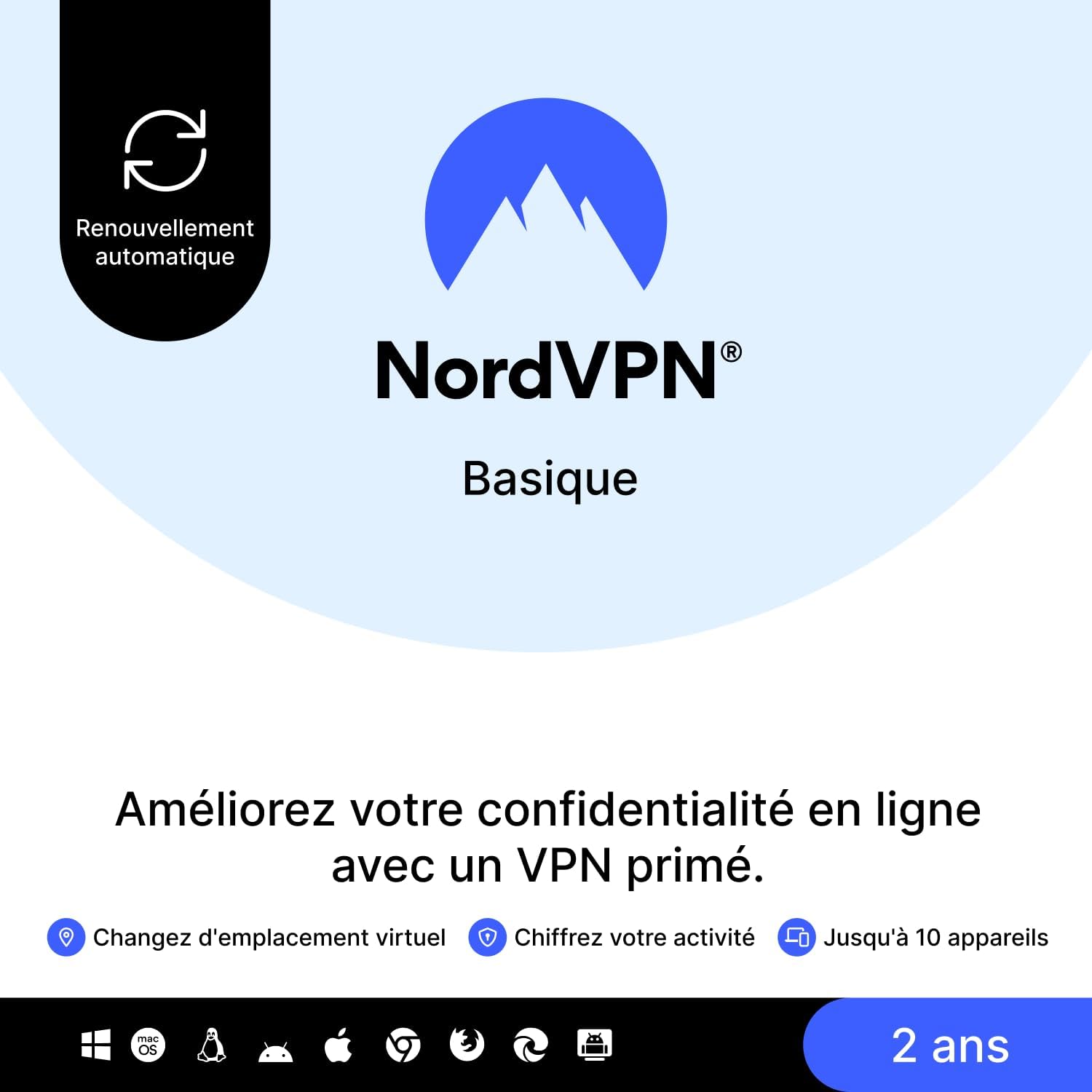 Detalle de NordVPN Standard – Exclusivité Amazon, 10 appareils, 1 an + 1 mois supplémentaire, code numérique