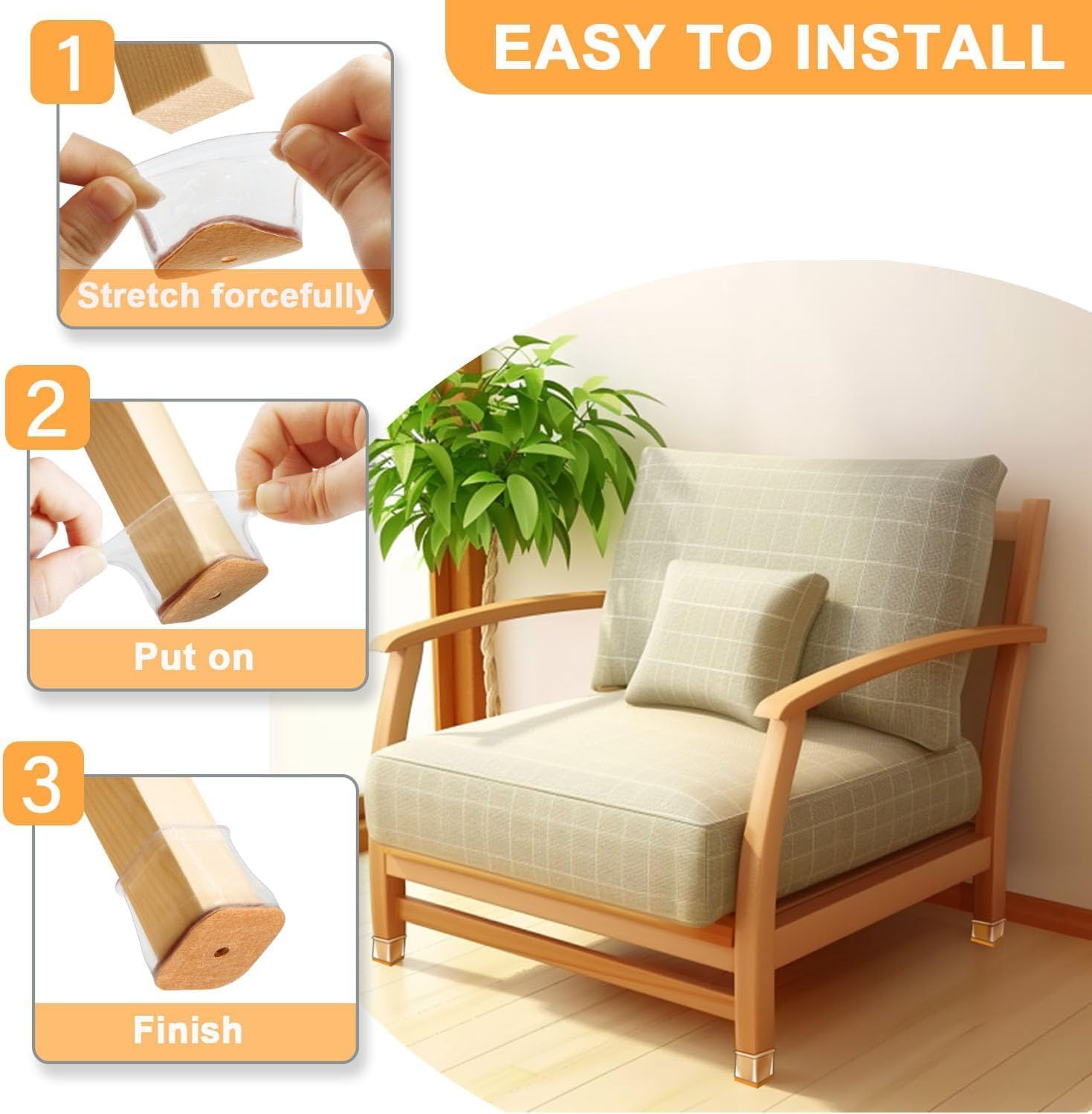 Thumbnail 2 de RUSIDO 20 PCS Chair Leg Floor Protectors (Silicone caps, felt base) for square legs 19–25mm