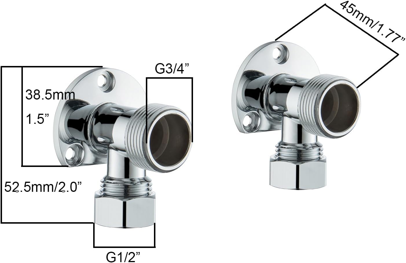 Detalle 2 de Backplate Wall Elbows in Thickened Heavy Brass – Chrome Finish