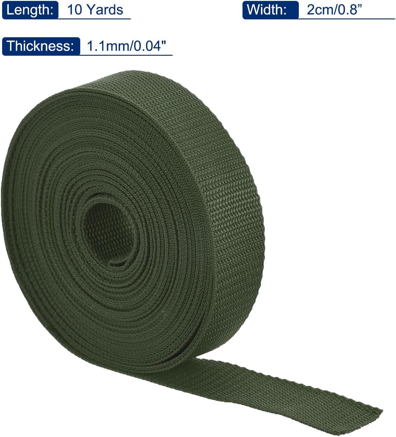 Detalle de TOP-VIGOR 0.8 inch x 10 Yards Lightweight Flat Polypropylene Webbing Strap in Army Green