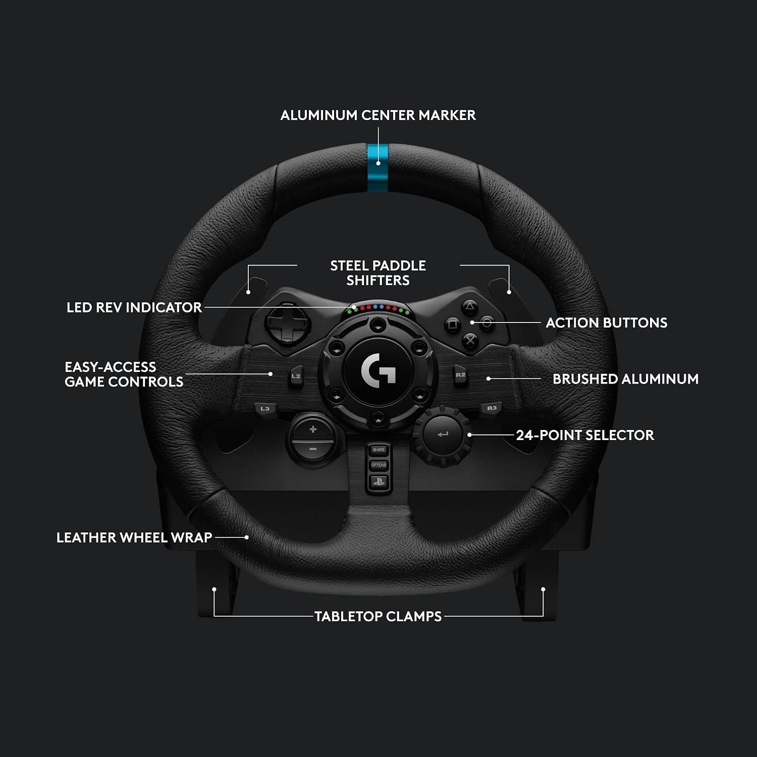 Detalle de Logitech G923 Racing Wheel and Pedals with TRUEFORCE + Driving Force Shifter (Real Leather) for PS5, PS4, PC and Mac