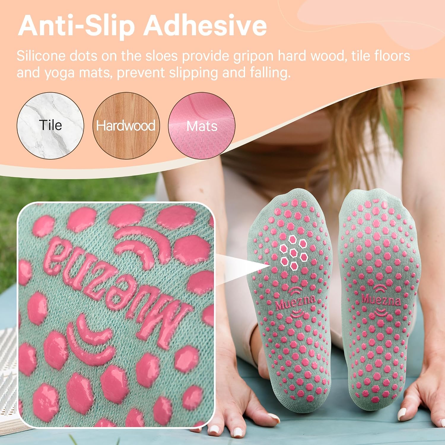 Thumbnail 4 de Muezna Pilates Grip Socks, 6-Pair Pack