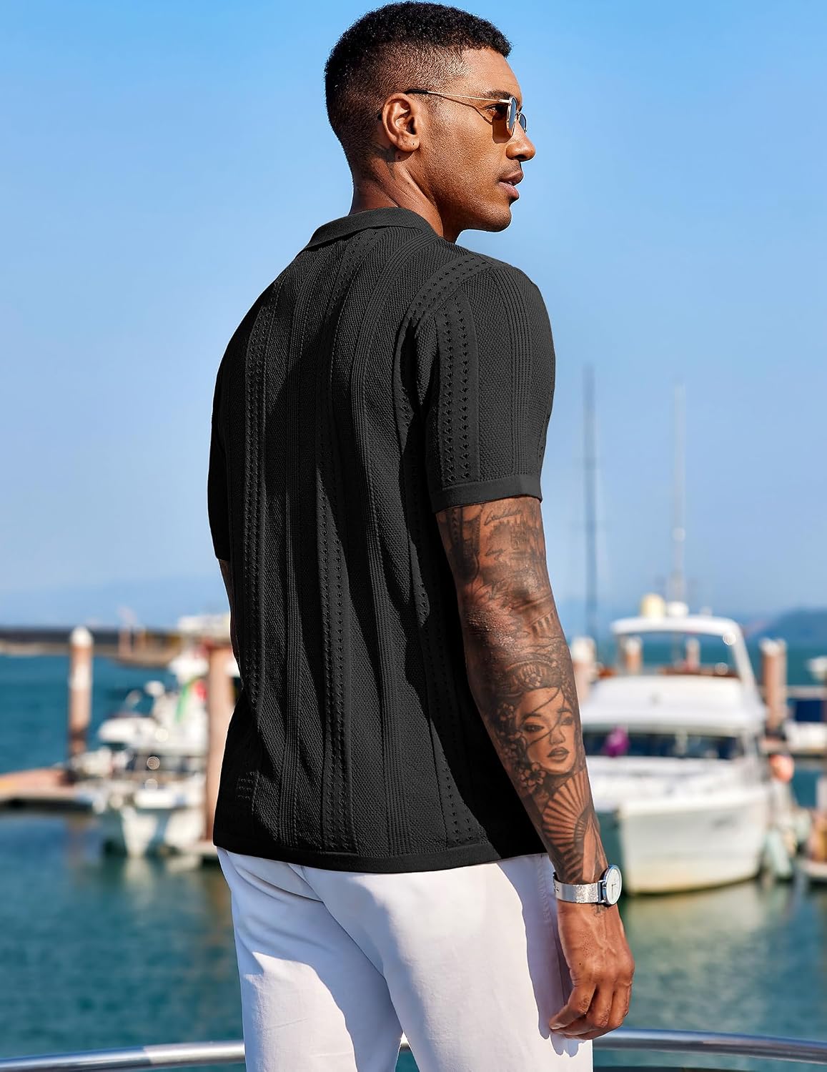 Detalle de COOFANDY Knit Short Sleeve Button Down Polo Shirt