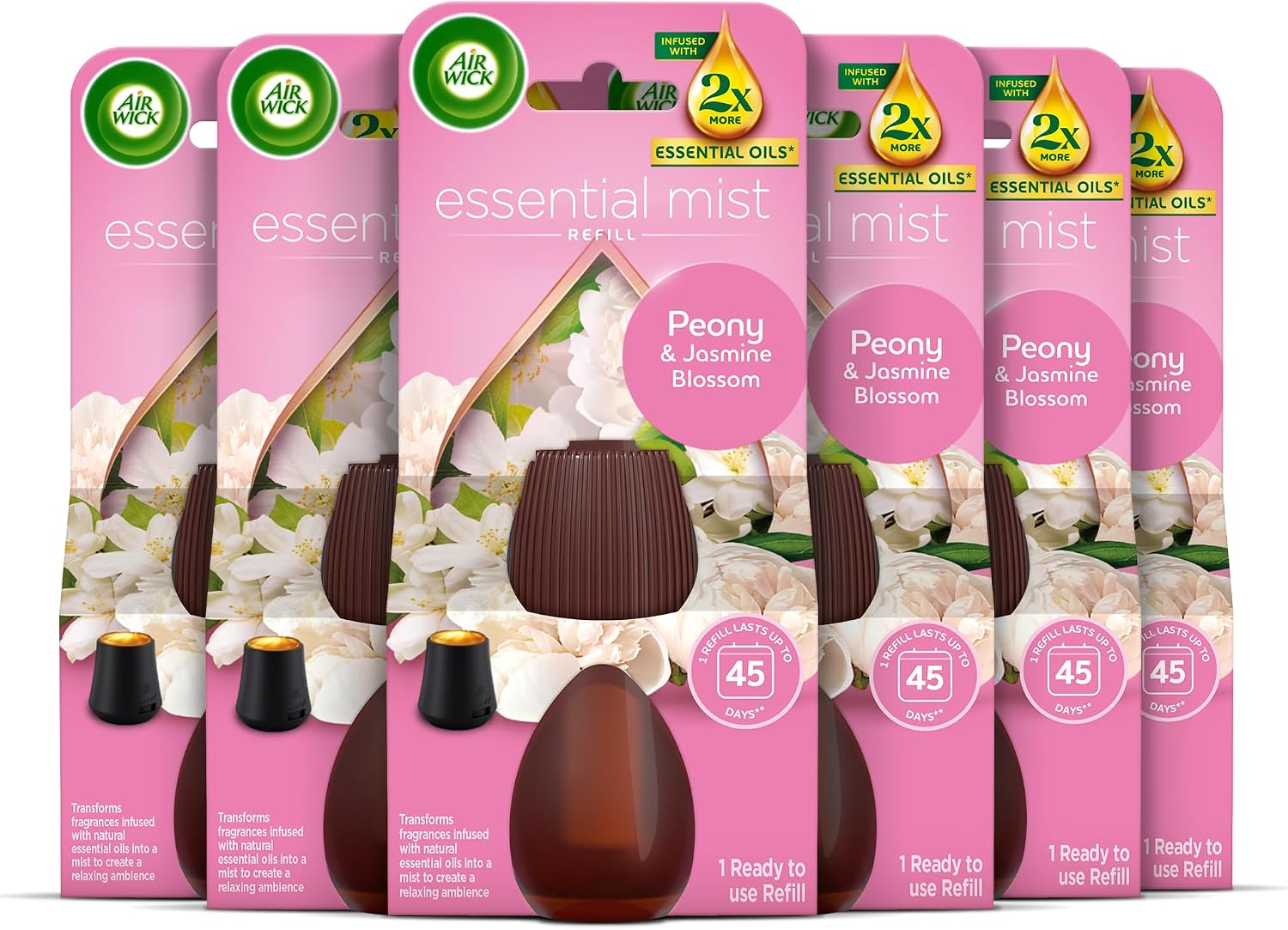 Air Wick Essential Mist Aroma Relaxing Peony and Jasmine – Pack of 6 x 20ml